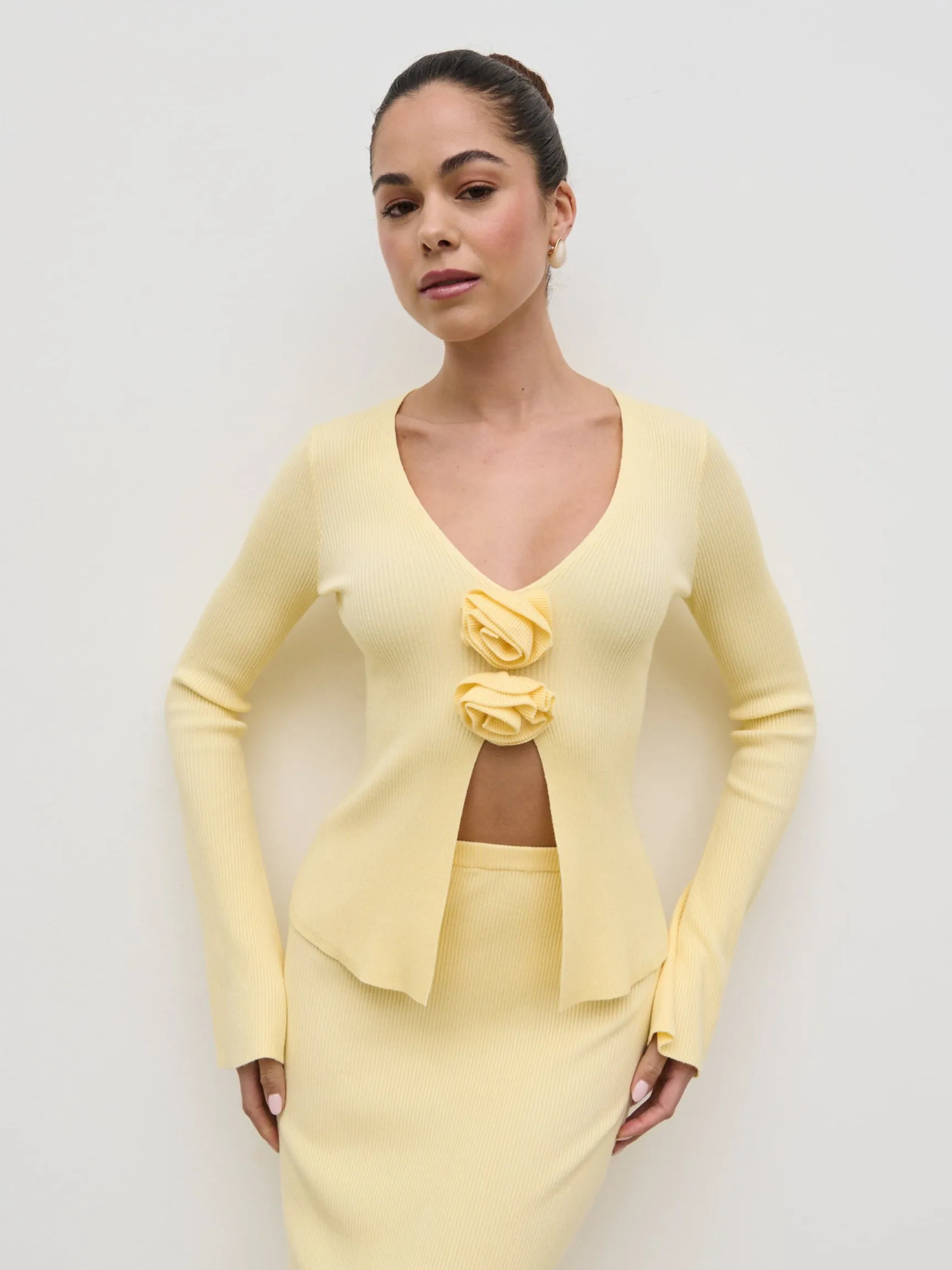 Clemmie Rosette Knit Top - Pale Lemon sold by Pretty Lavish