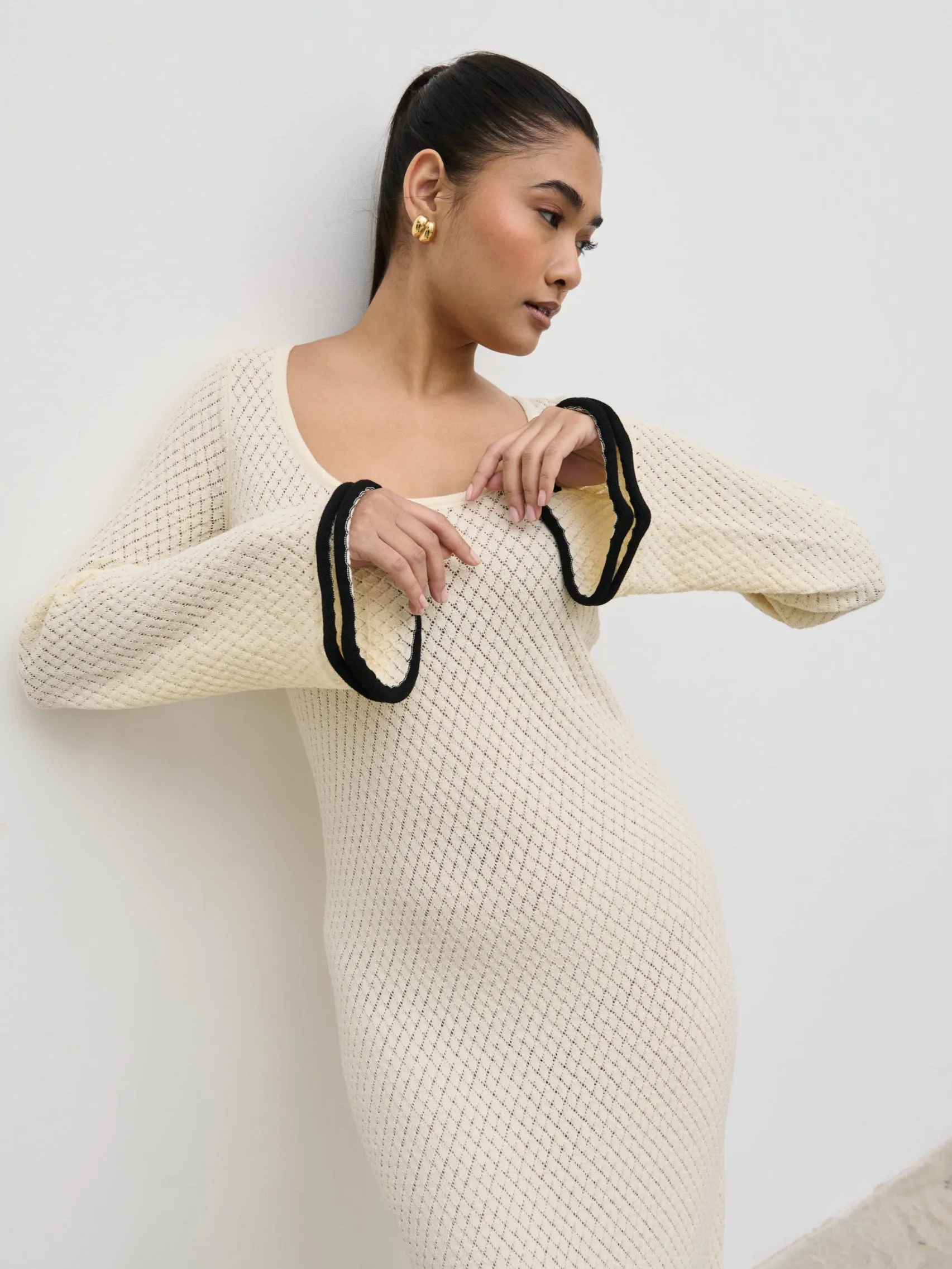 Bellamy Frill Tiered Sleeve Knit Maxi Dress - Cream sold by Pretty Lavish product image thumbnail 2