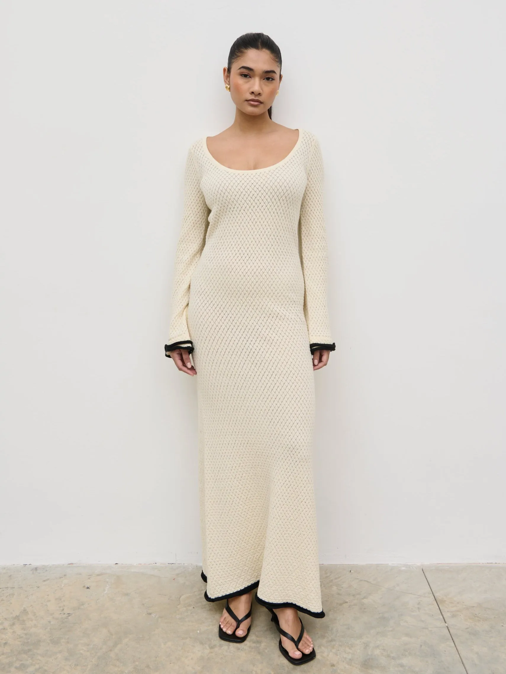 Bellamy Frill Tiered Sleeve Knit Maxi Dress - Cream sold by Pretty Lavish product image thumbnail 5