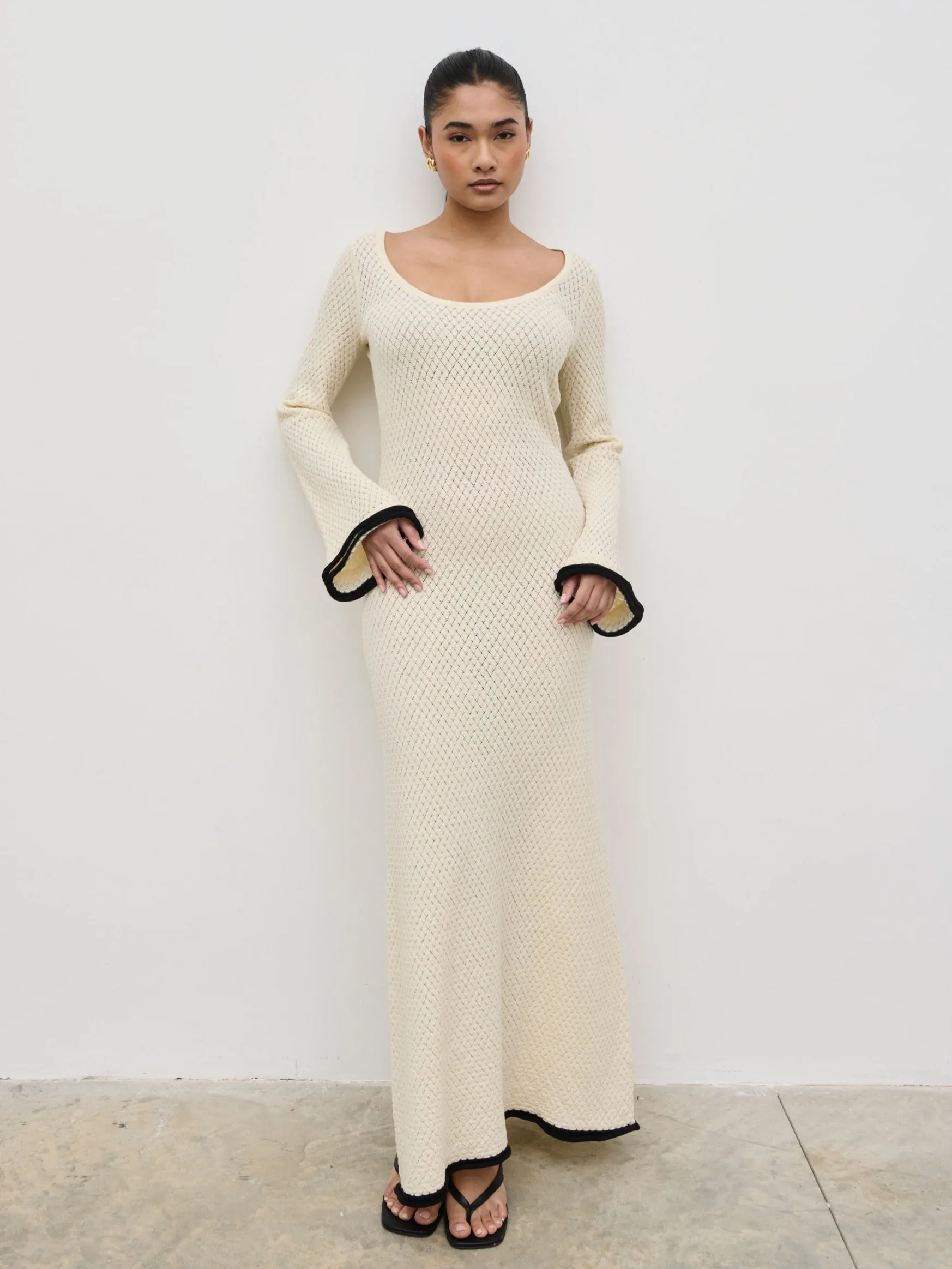 Bellamy Frill Tiered Sleeve Knit Maxi Dress - Cream sold by Pretty Lavish product image thumbnail 3