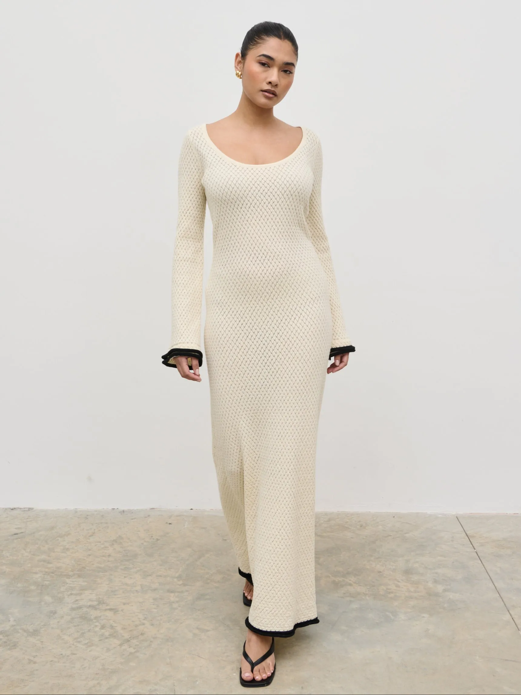 Bellamy Frill Tiered Sleeve Knit Maxi Dress - Cream sold by Pretty Lavish