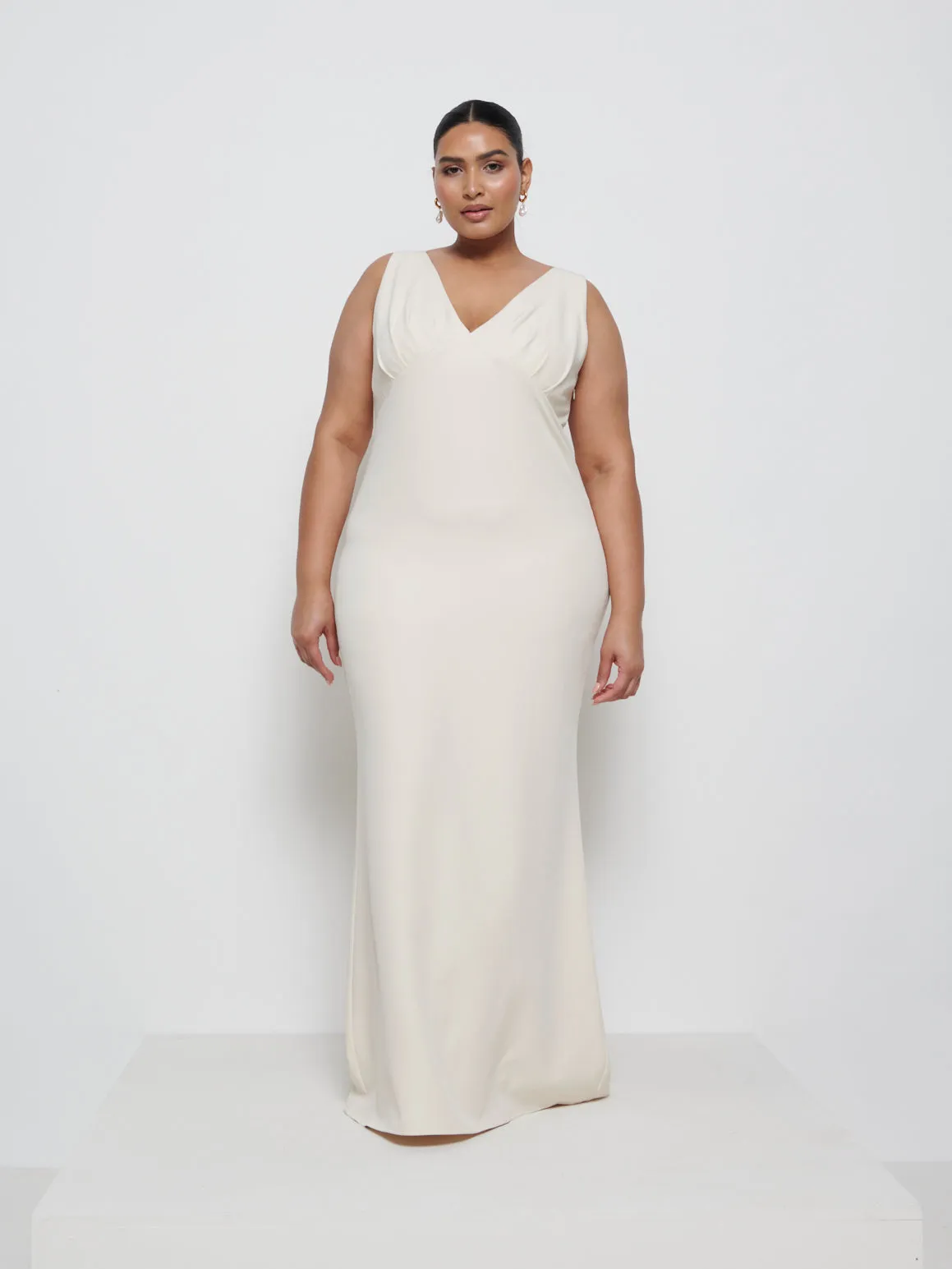 Esmee Crepe Maxi Bridesmaid Dress Curve - Champagne sold by Pretty Lavish product image thumbnail 4