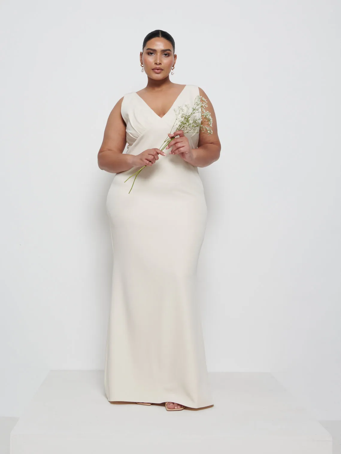 Esmee Crepe Maxi Bridesmaid Dress Curve - Champagne sold by Pretty Lavish