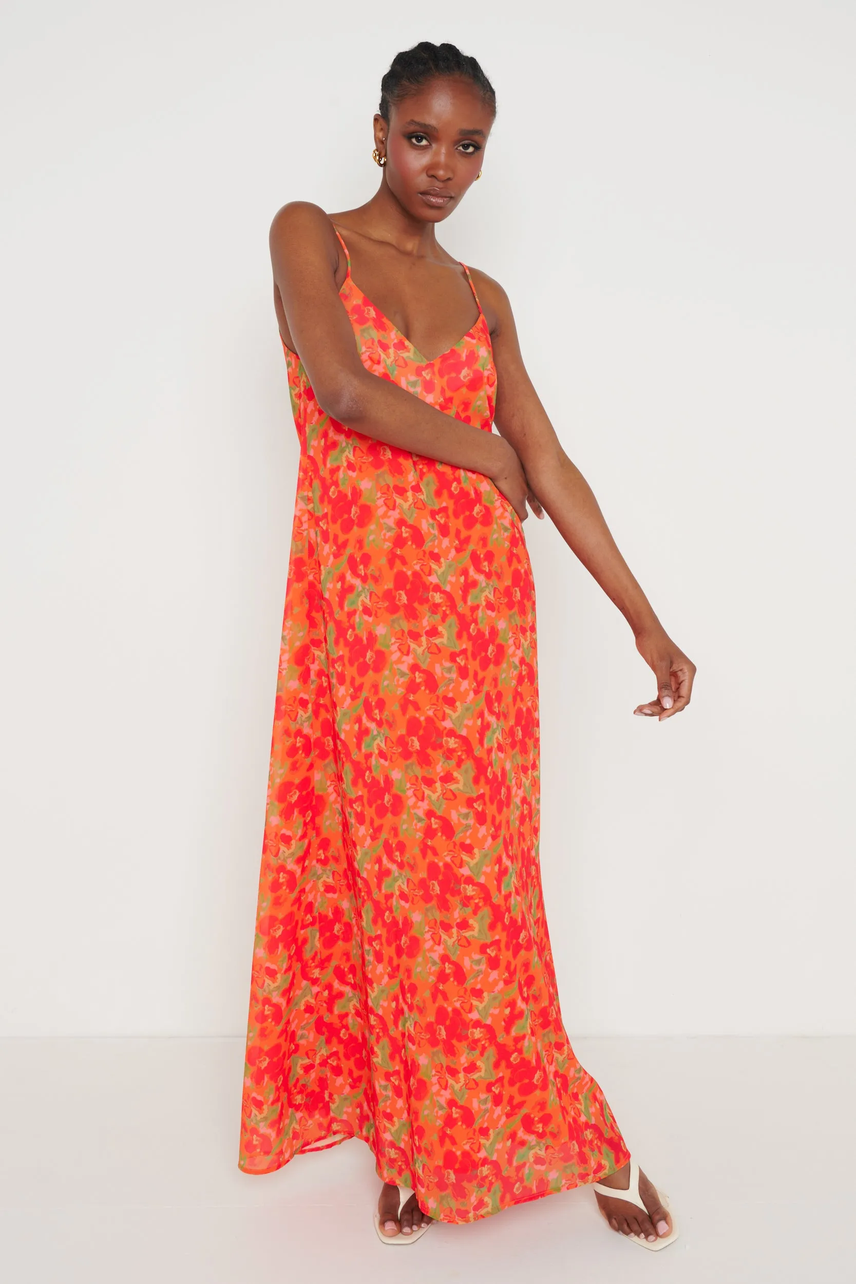 Tiana Trapeze Maxi Dress - Red and Orange Floral sold by Pretty Lavish