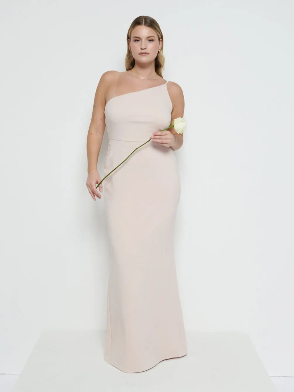 Amelia Crepe Maxi Bridesmaid Dress - Blush sold by Pretty Lavish