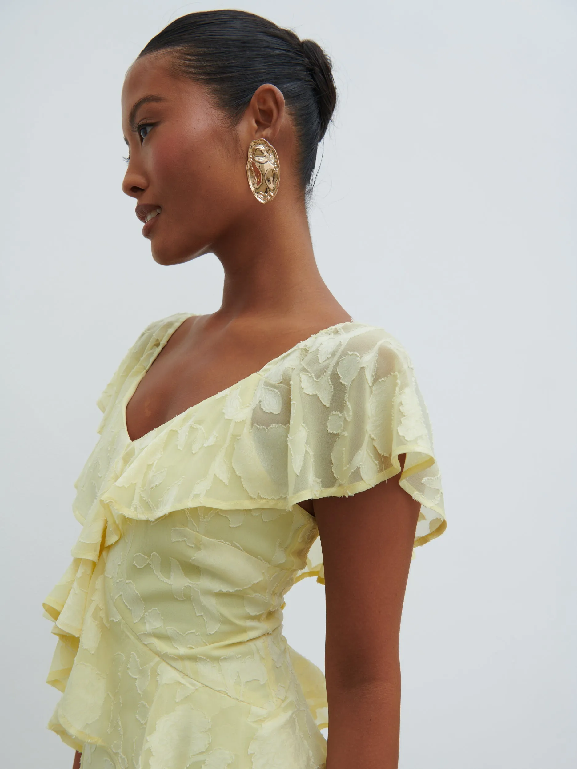 Eloise Ruffle Jacquard Midaxi Dress - Lemon sold by Pretty Lavish product image thumbnail 4