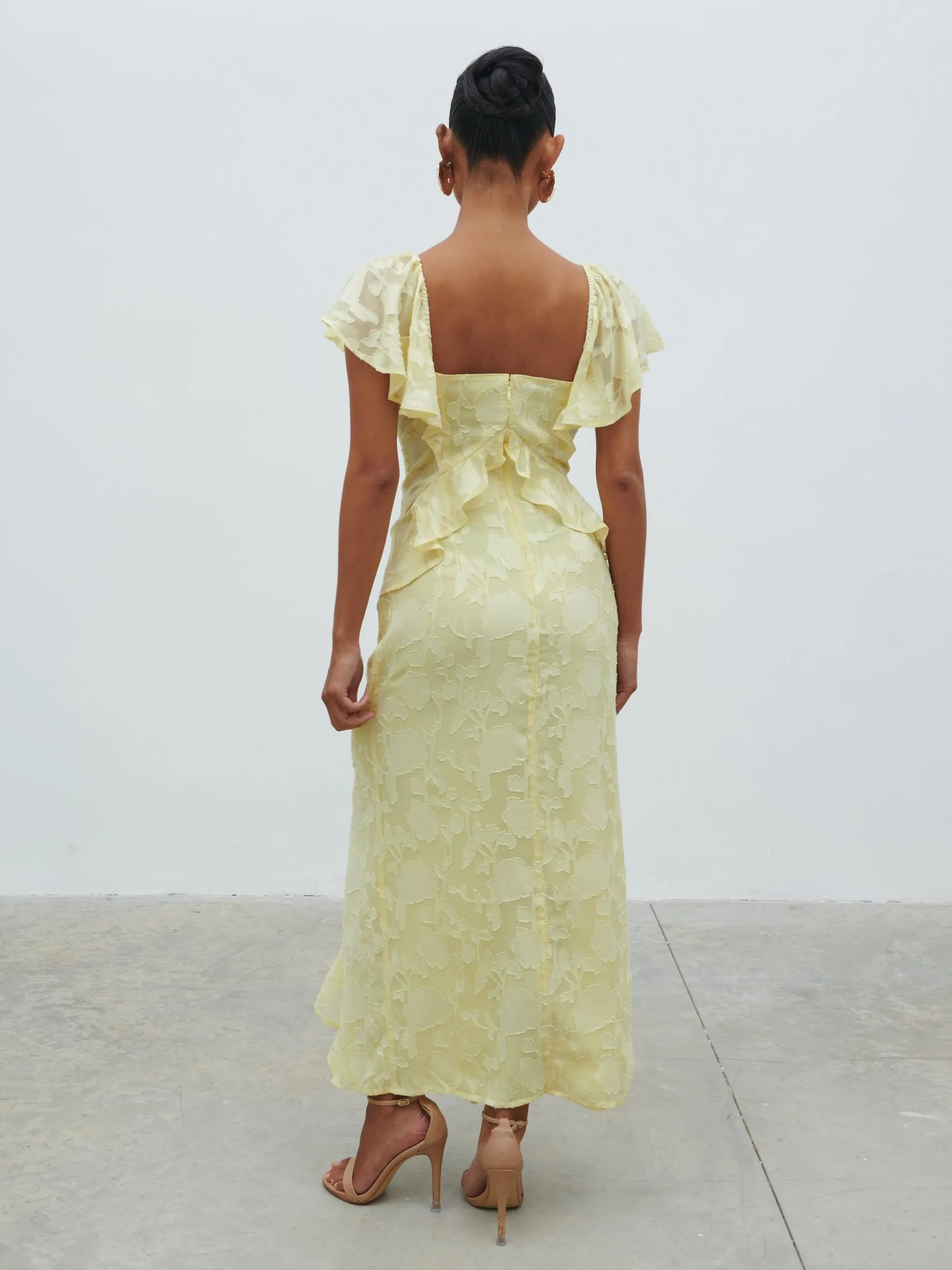 Eloise Ruffle Jacquard Midaxi Dress - Lemon sold by Pretty Lavish product image thumbnail 5