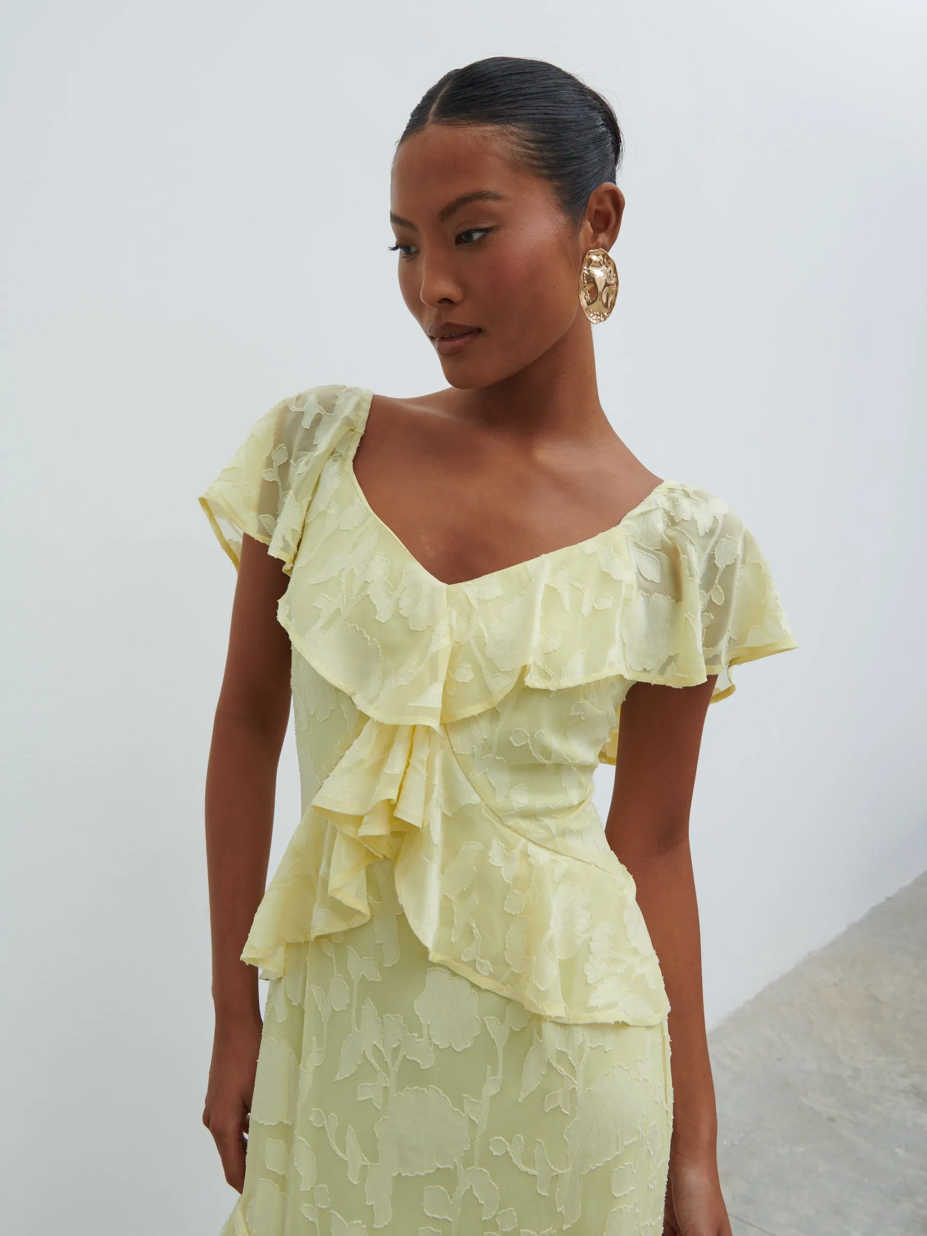 Eloise Ruffle Jacquard Midaxi Dress - Lemon sold by Pretty Lavish product image thumbnail 2