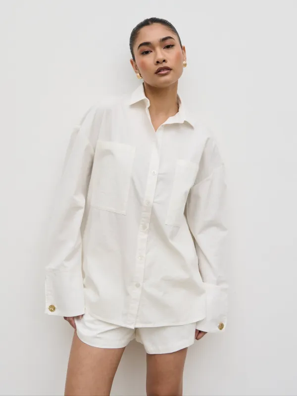 Ryleigh Cotton Poplin Shirt - White sold by Pretty Lavish