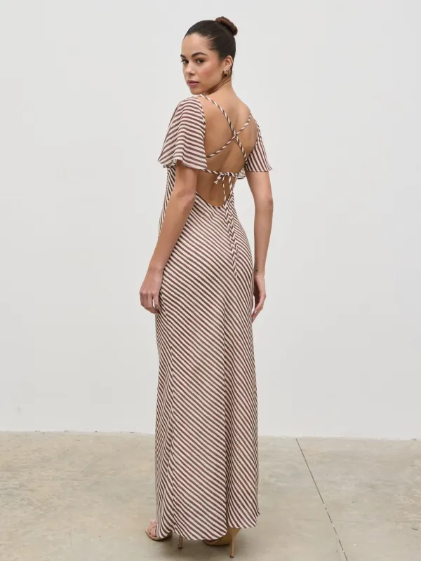 Jules Maxi Dress - Brown and Cream Stripe sold by Pretty Lavish