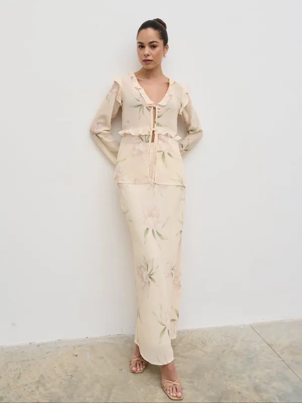 Leoni Maxi Skirt - Cream Floral sold by Pretty Lavish
