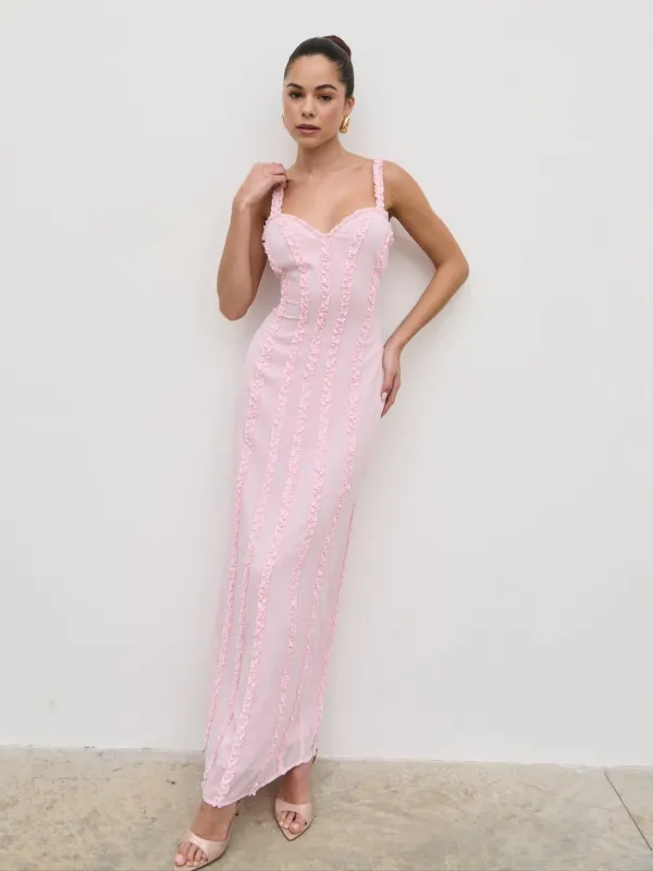 Ola Sweetheart Frill Maxi Dress - Peony Pink sold by Pretty Lavish