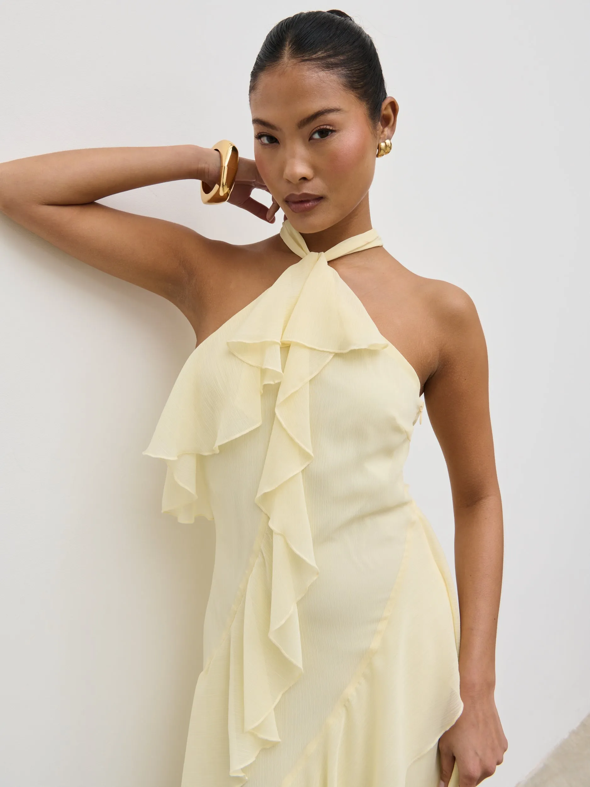 Aria Halterneck Ruffle Midaxi Dress - Lemon sold by Pretty Lavish product image thumbnail 5