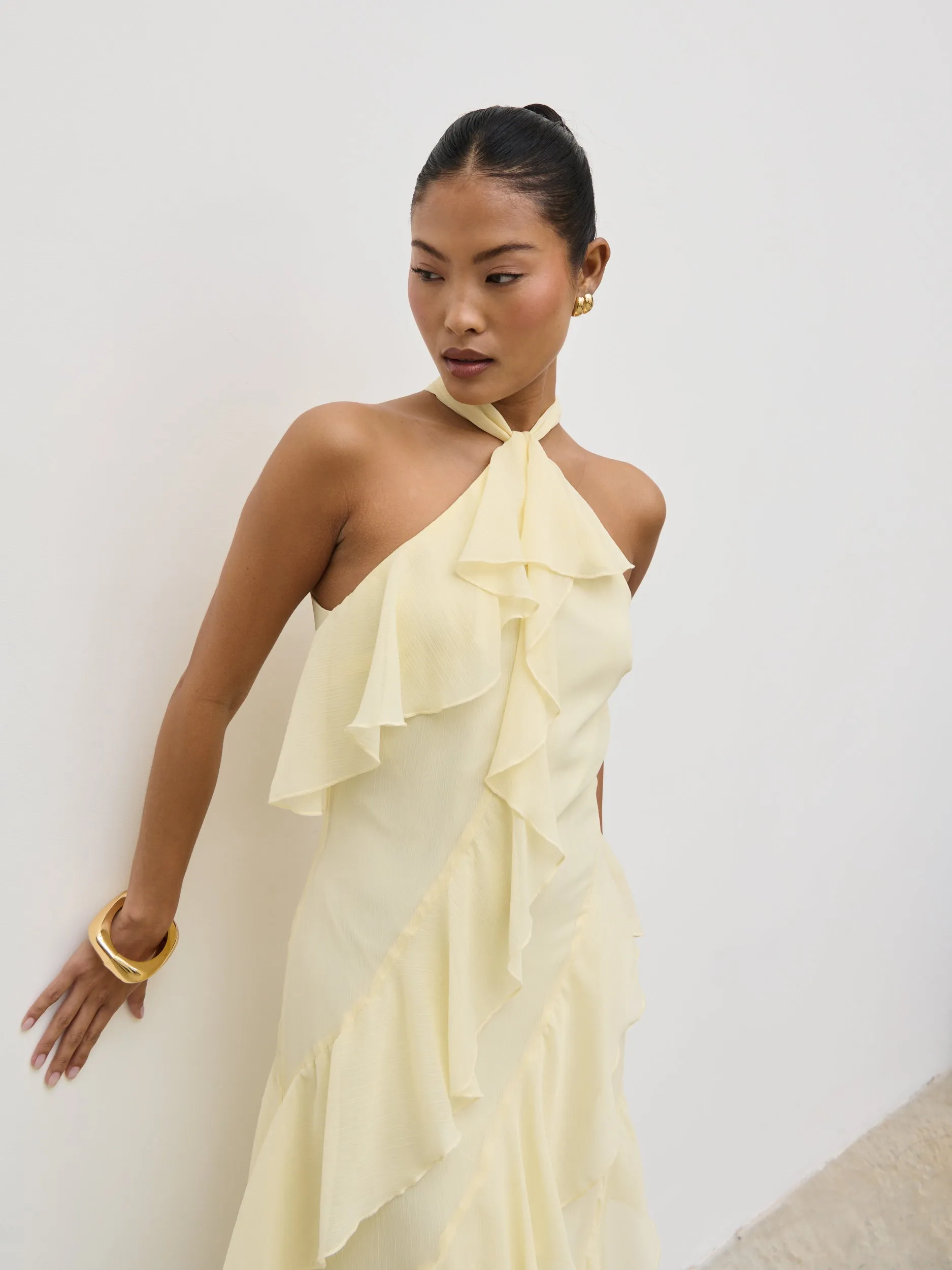 Aria Halterneck Ruffle Midaxi Dress - Lemon sold by Pretty Lavish product image thumbnail 3