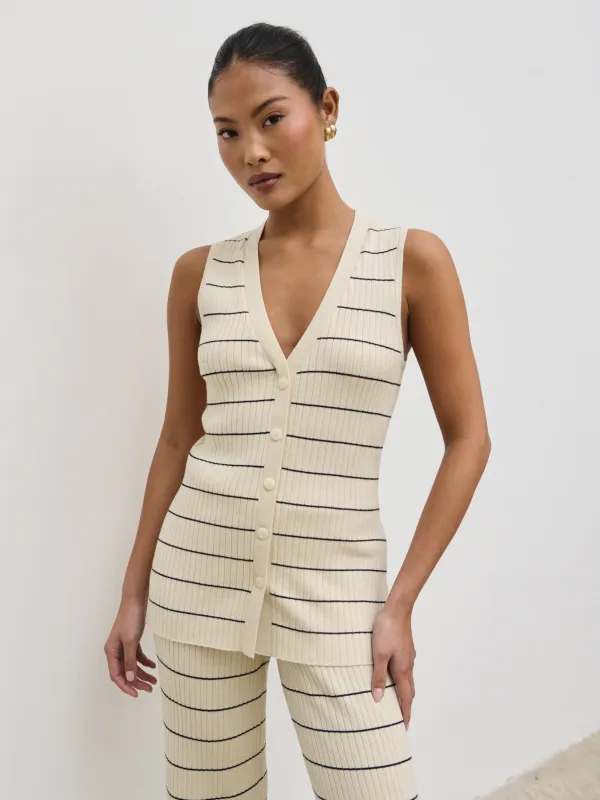 Hattie Stripe Knit Waistcoat - Cream and Black sold by Pretty Lavish