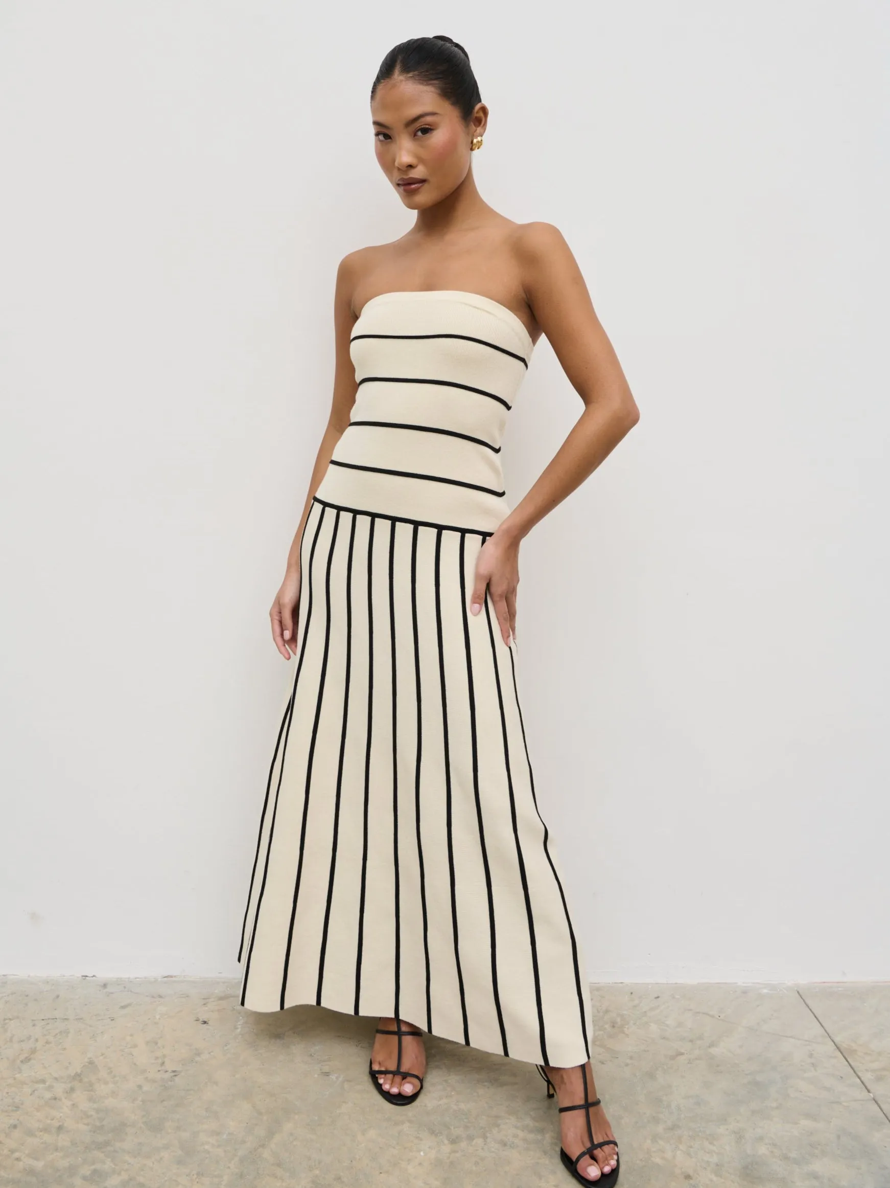 Serena Bandeau Contrast Stripe Knit Midaxi Dress - Cream and Black sold by Pretty Lavish product image thumbnail 3