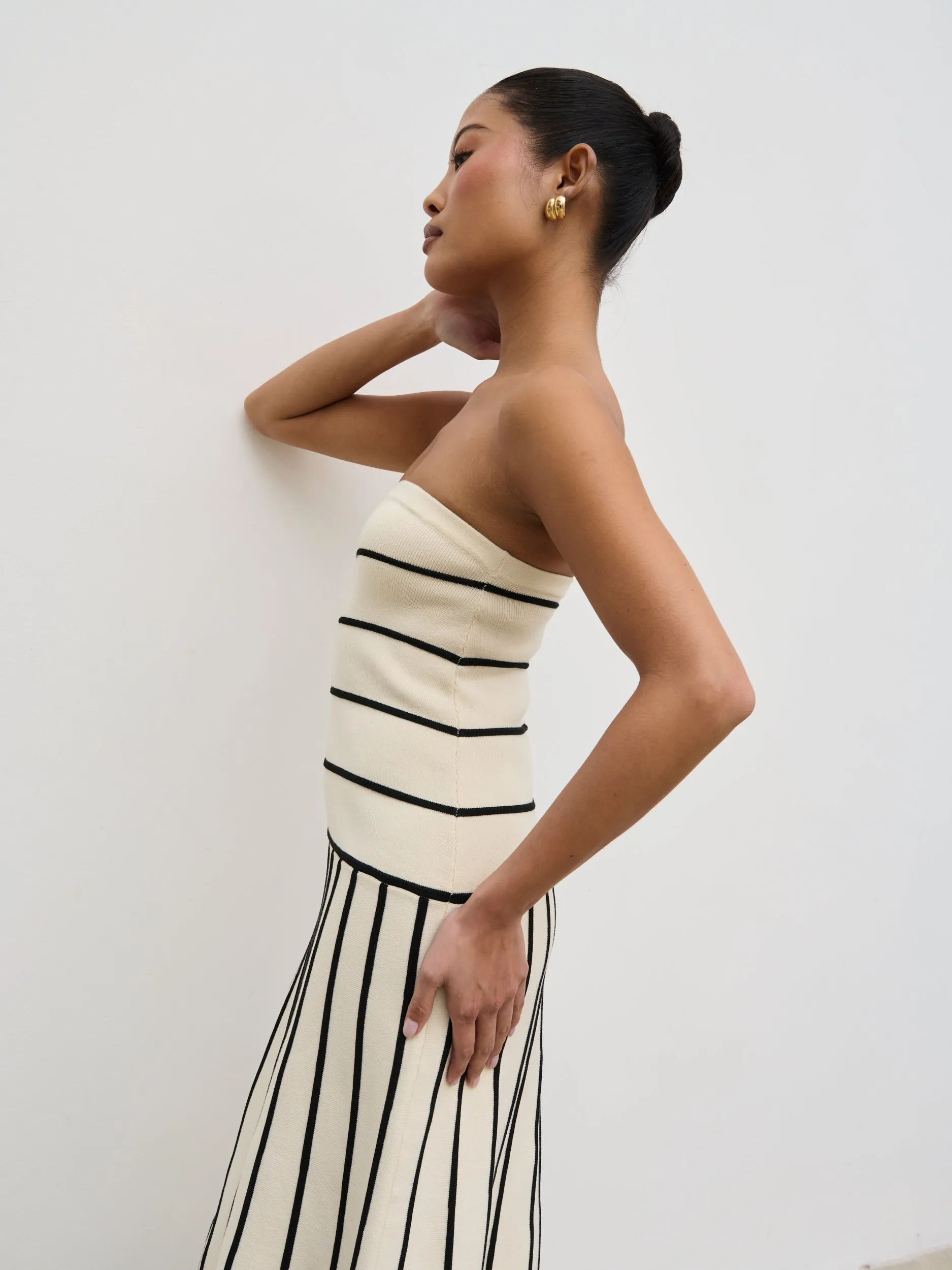 Serena Bandeau Contrast Stripe Knit Midaxi Dress - Cream and Black sold by Pretty Lavish product image thumbnail 4
