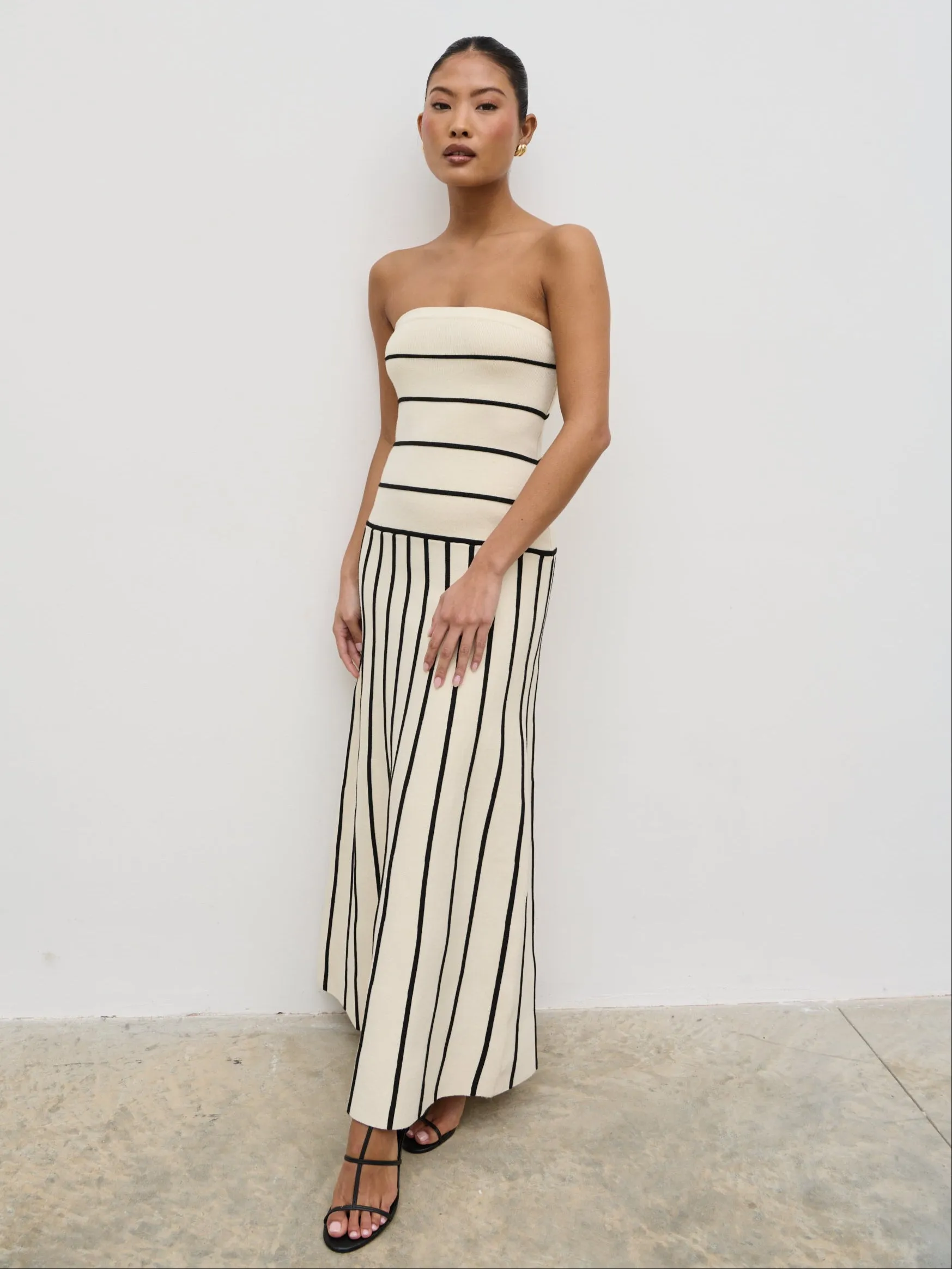 Serena Bandeau Contrast Stripe Knit Midaxi Dress - Cream and Black sold by Pretty Lavish product image thumbnail 5