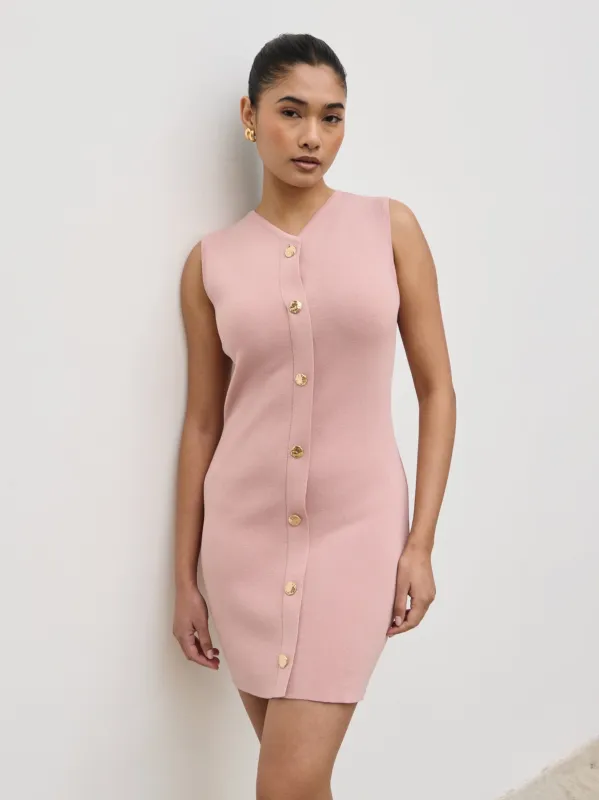 Taylor Button Knit Mini Dress - Pastel Pink sold by Pretty Lavish