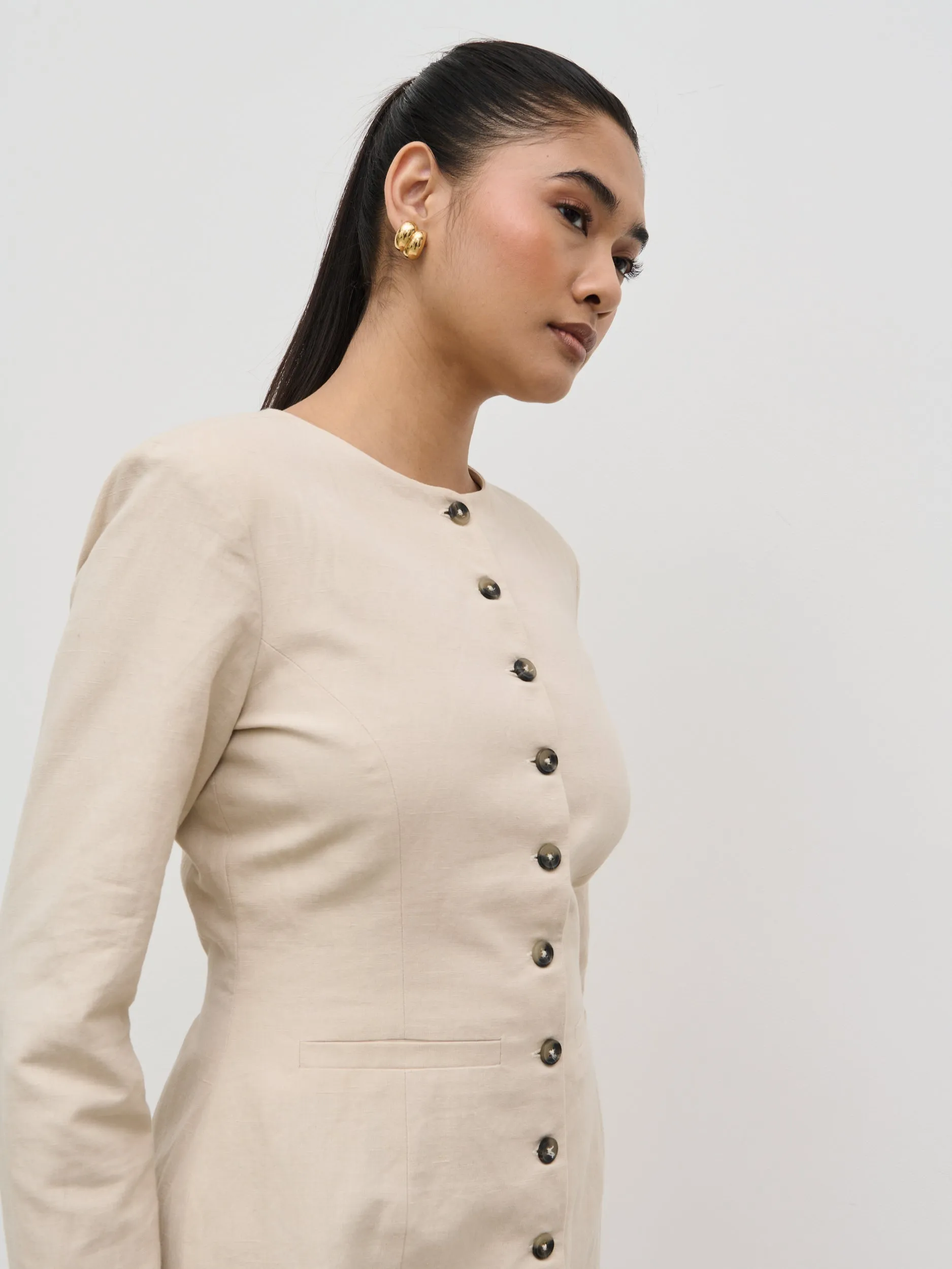 Indy Button Down Mini Dress - Natural sold by Pretty Lavish product image thumbnail 4