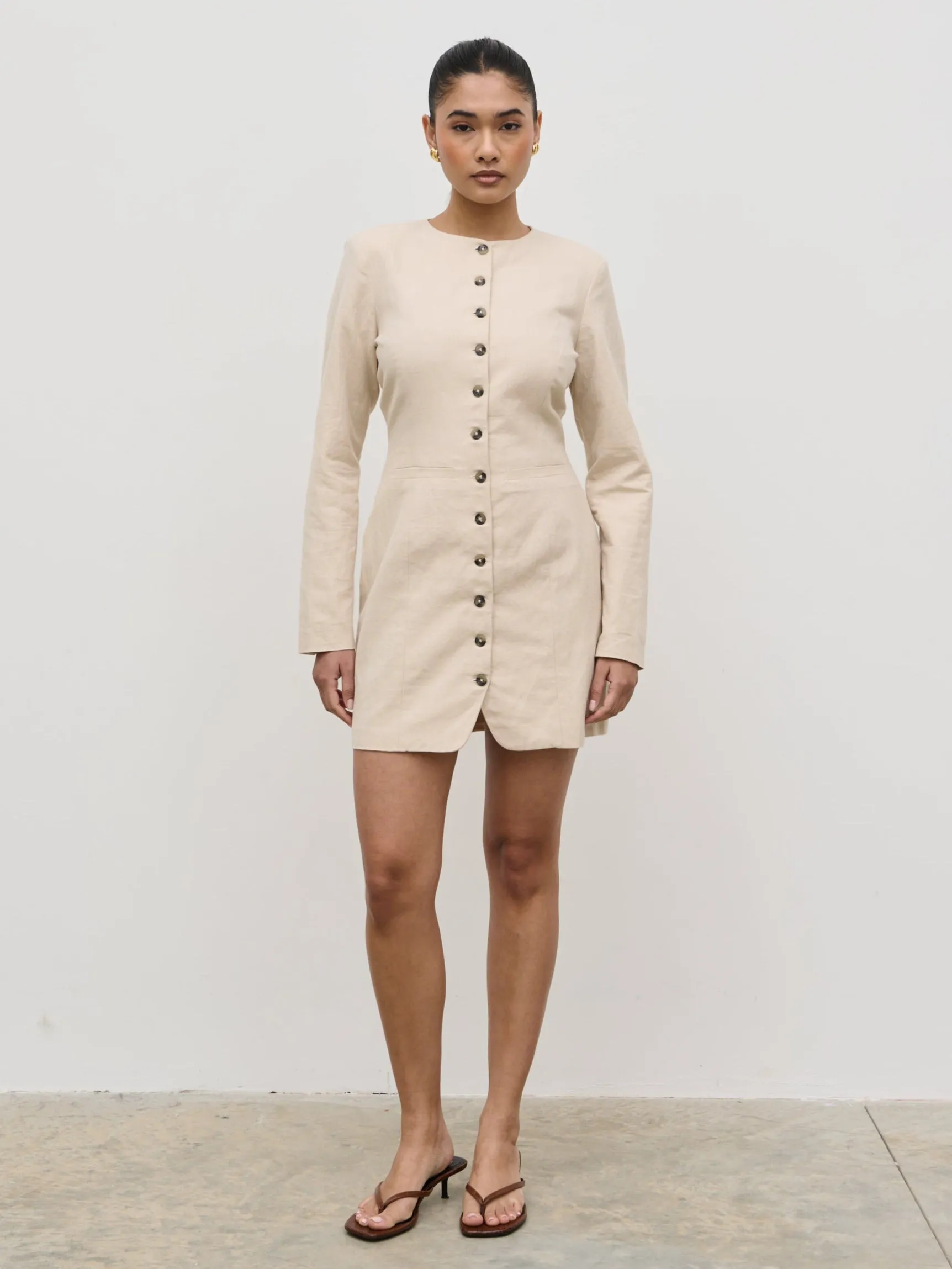 Indy Button Down Mini Dress - Natural sold by Pretty Lavish product image thumbnail 2
