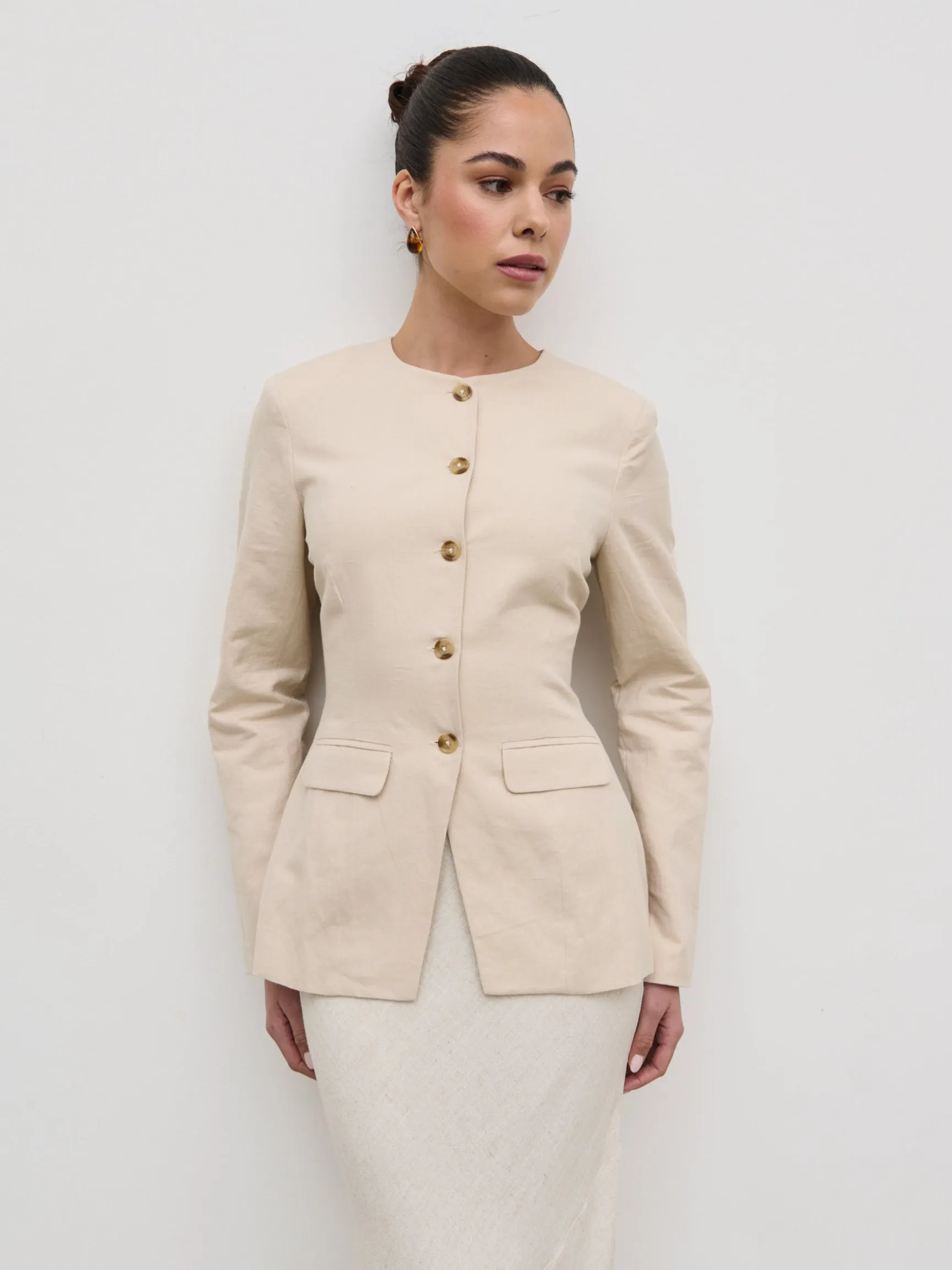 Tarryn Crew Neck Linen Jacket - Natural sold by Pretty Lavish product image thumbnail 5