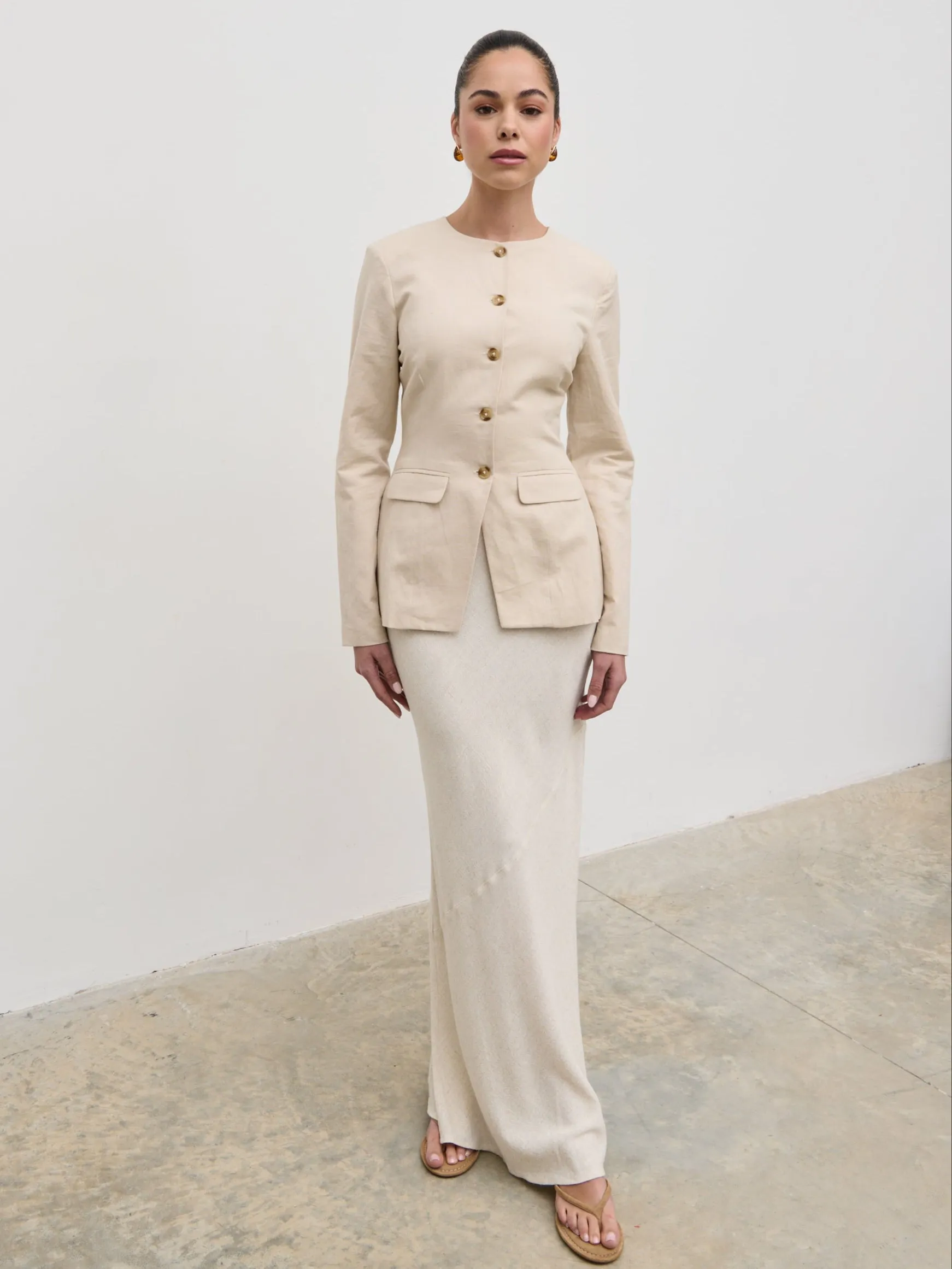 Tarryn Crew Neck Linen Jacket - Natural sold by Pretty Lavish product image thumbnail 4