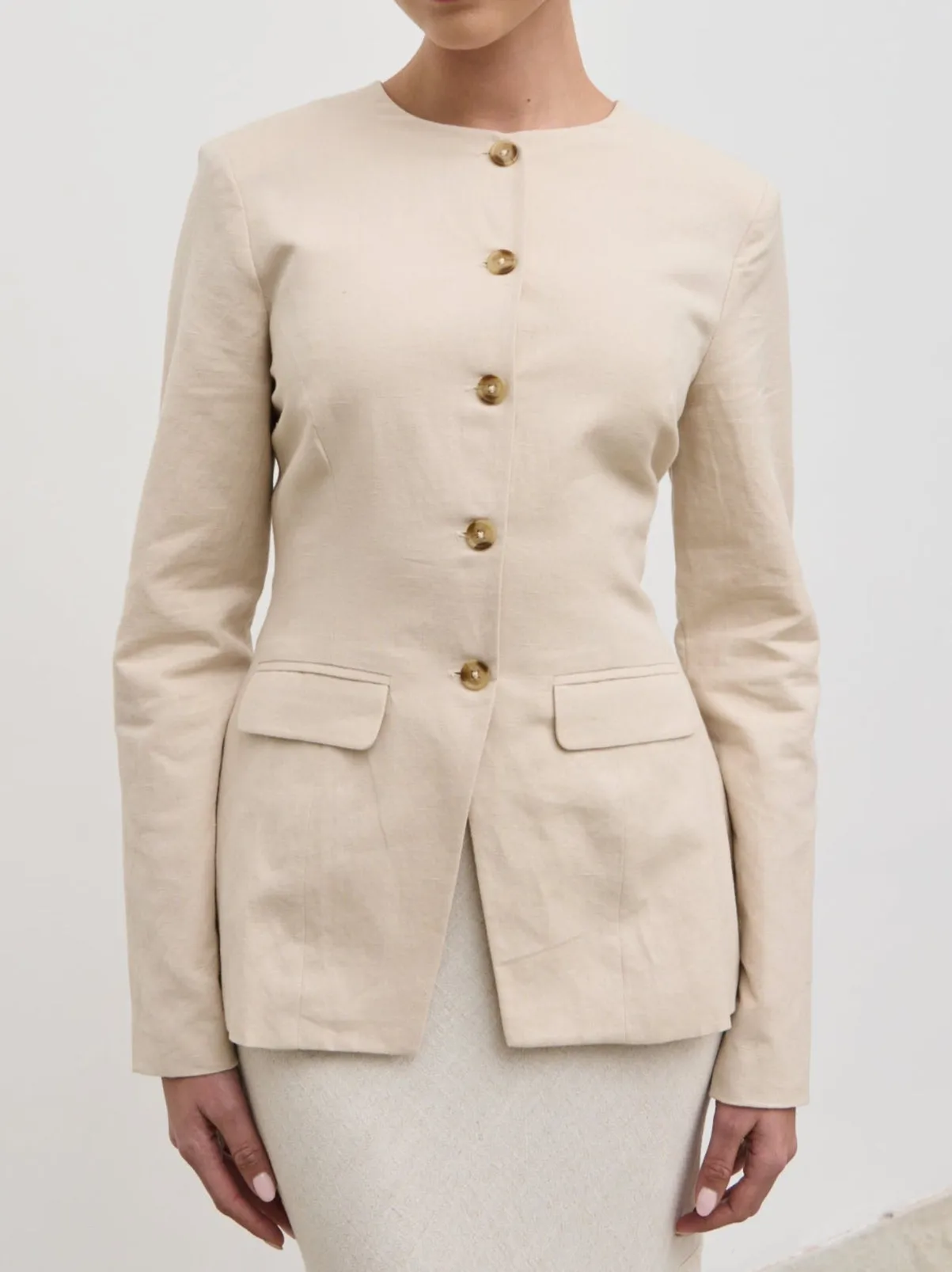 Tarryn Crew Neck Linen Jacket - Natural sold by Pretty Lavish product image thumbnail 3