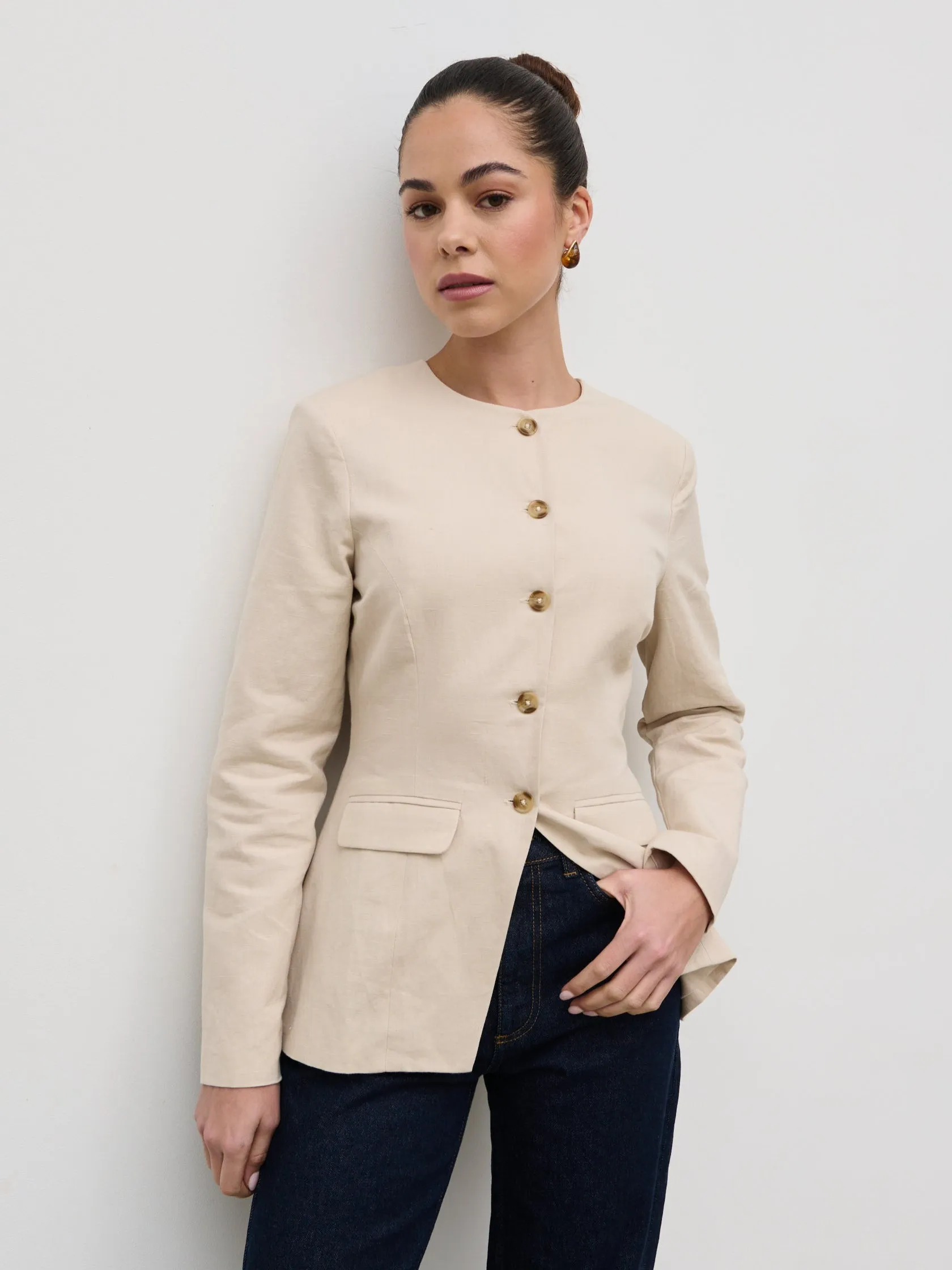 Tarryn Crew Neck Linen Jacket - Natural sold by Pretty Lavish product image thumbnail 2