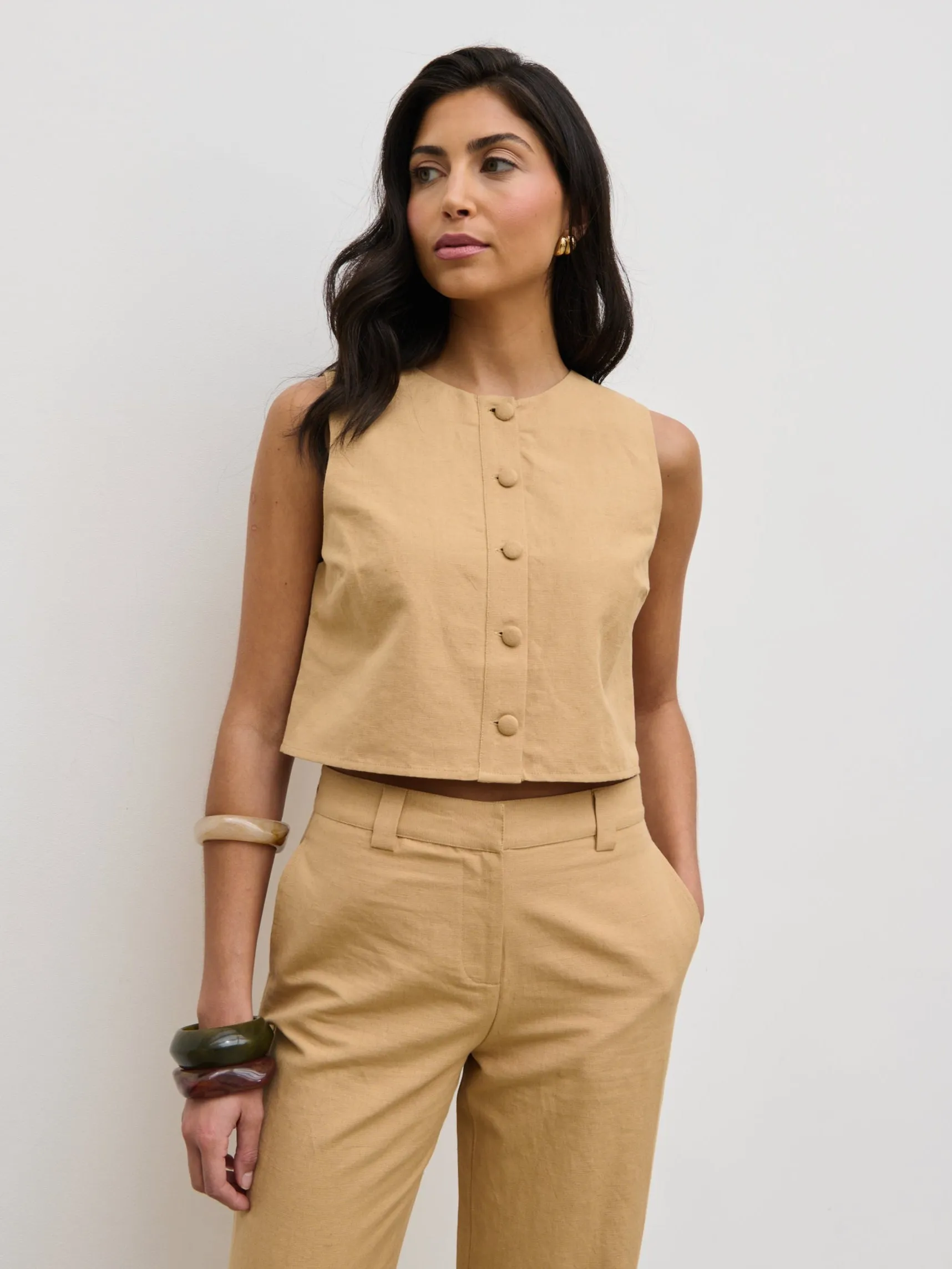 Blair Cropped Button Top - Camel sold by Pretty Lavish product image thumbnail 5