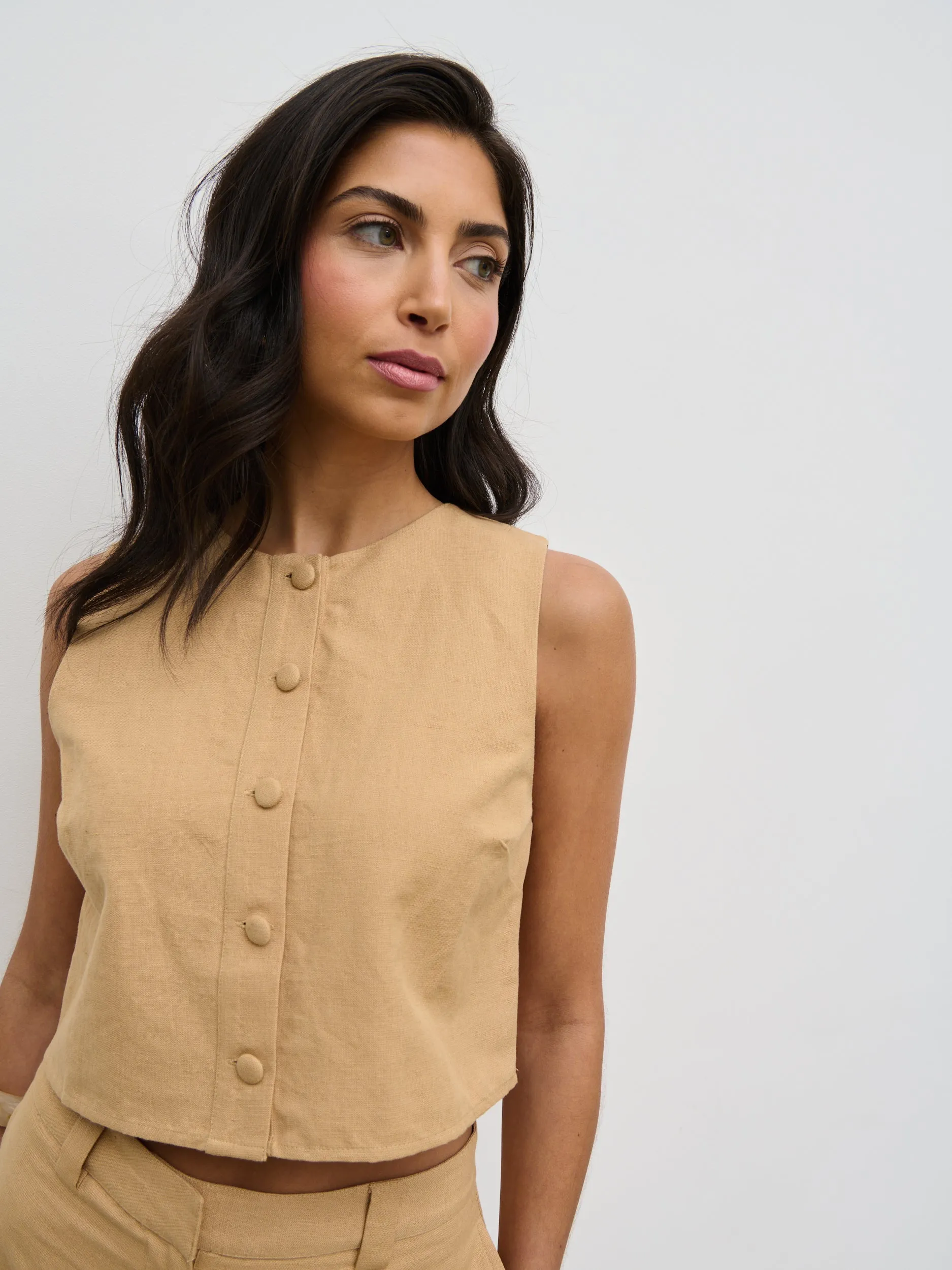 Blair Cropped Button Top - Camel sold by Pretty Lavish product image thumbnail 3