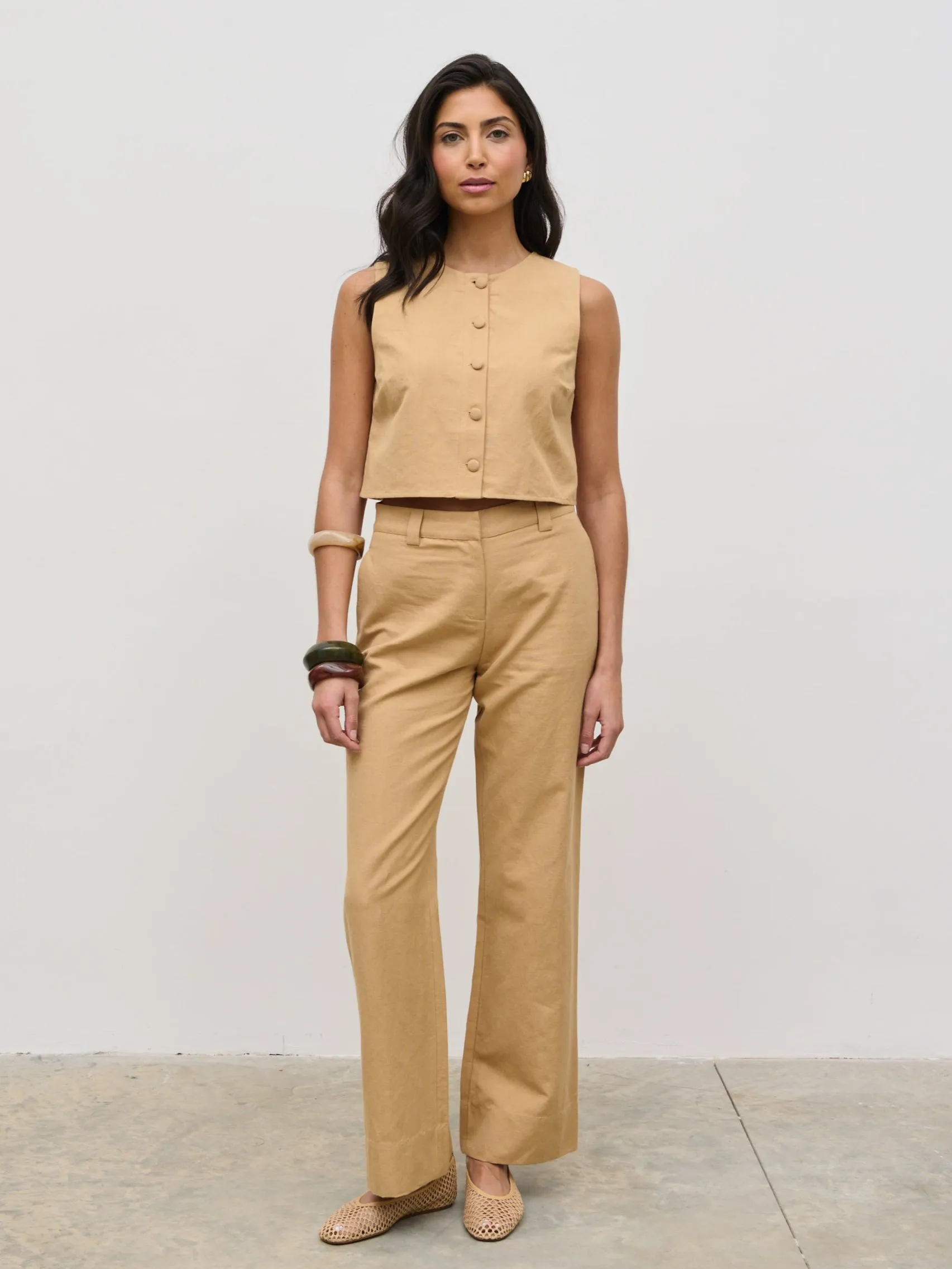 Blair Cropped Button Top - Camel sold by Pretty Lavish product image thumbnail 2