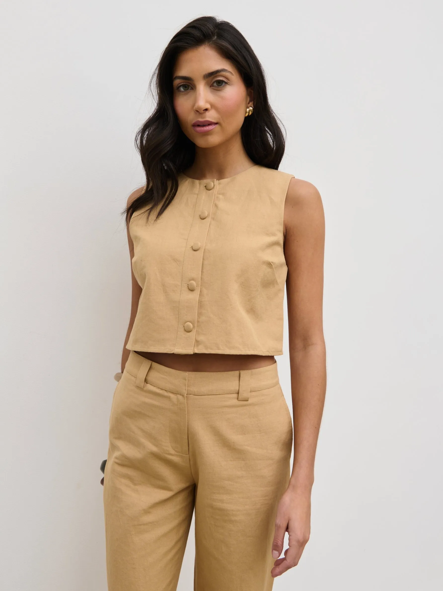 Blair Cropped Button Top - Camel sold by Pretty Lavish