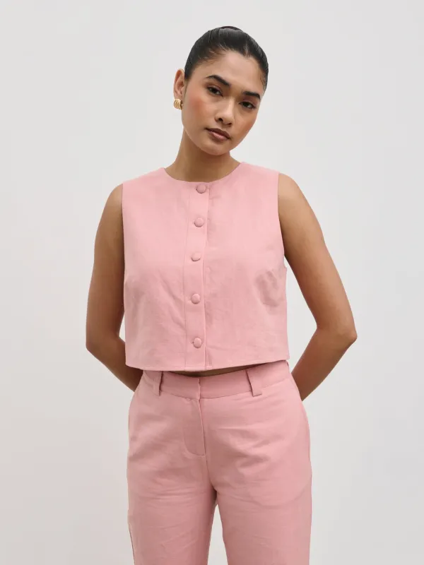 Blair Cropped Button Top - Pink sold by Pretty Lavish