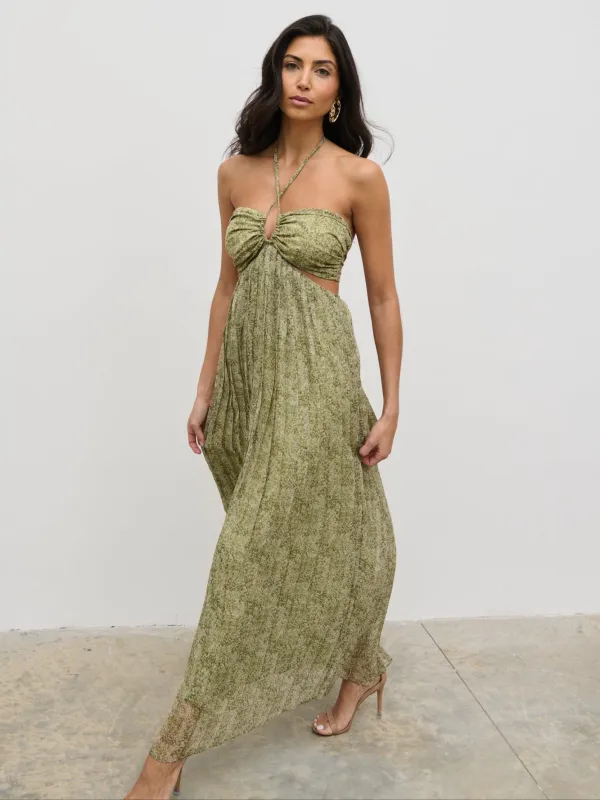 Lucie Cut Out Maxi Dress - Green Abstract sold by Pretty Lavish