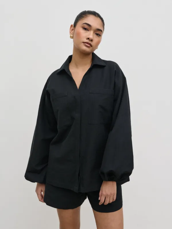 Emerson Balloon Sleeve Shirt - Black sold by Pretty Lavish