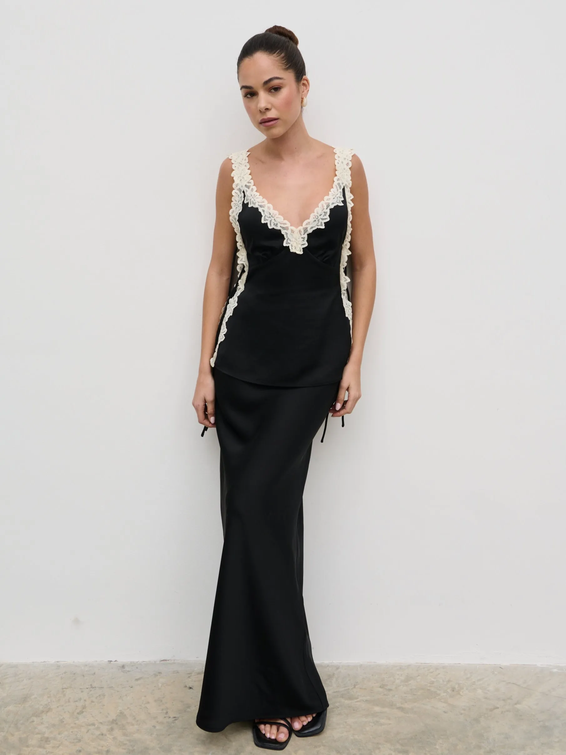 Franca Lace Insert Satin Cami Top - Black and Cream sold by Pretty Lavish product image thumbnail 5