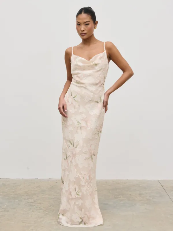 Eden Jacquard Maxi Dress - Cream Floral sold by Pretty Lavish