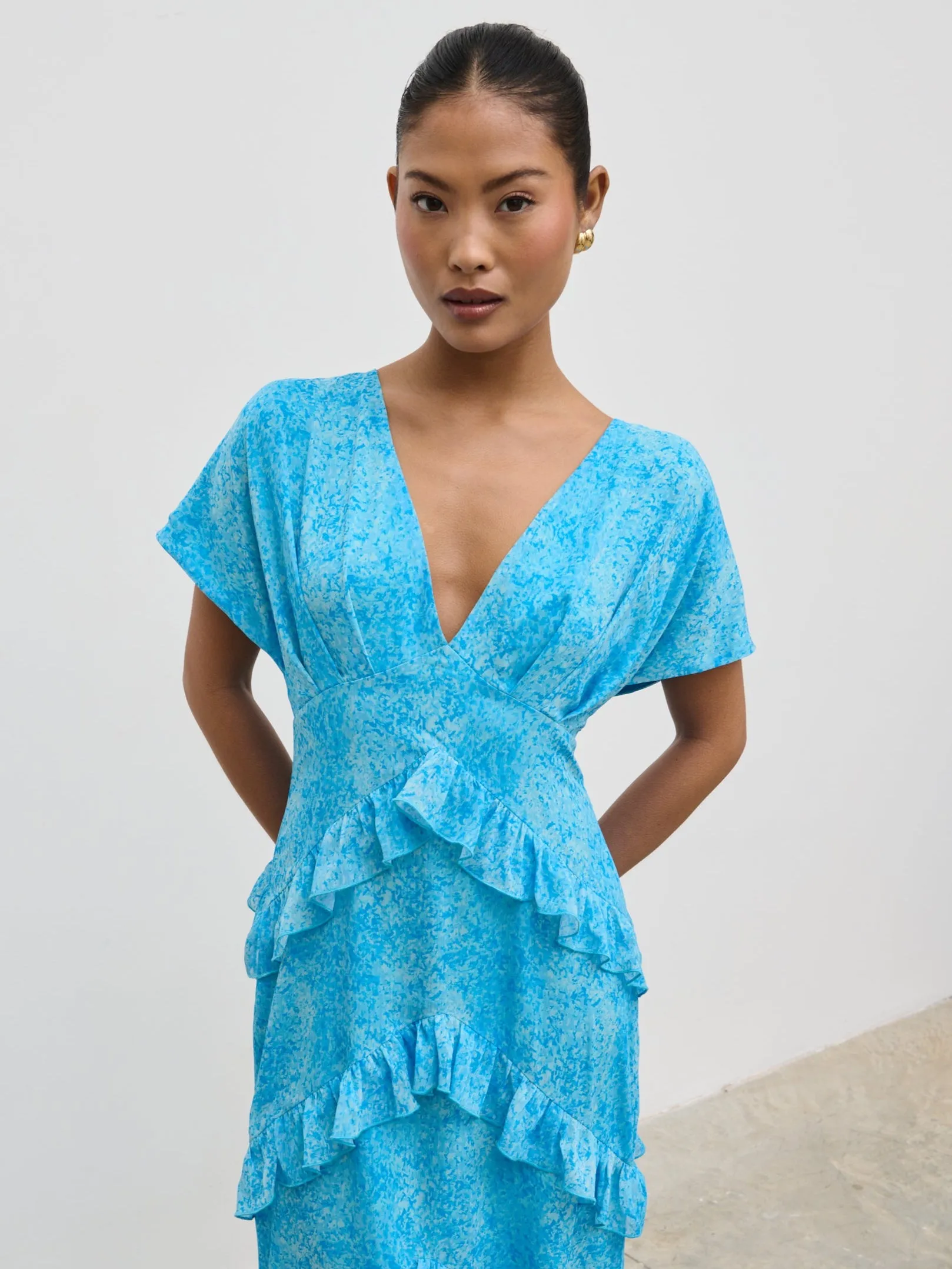 Tamsin Ruffle Chiffon Dress - Blue Multi Abstract Print sold by Pretty Lavish product image thumbnail 2