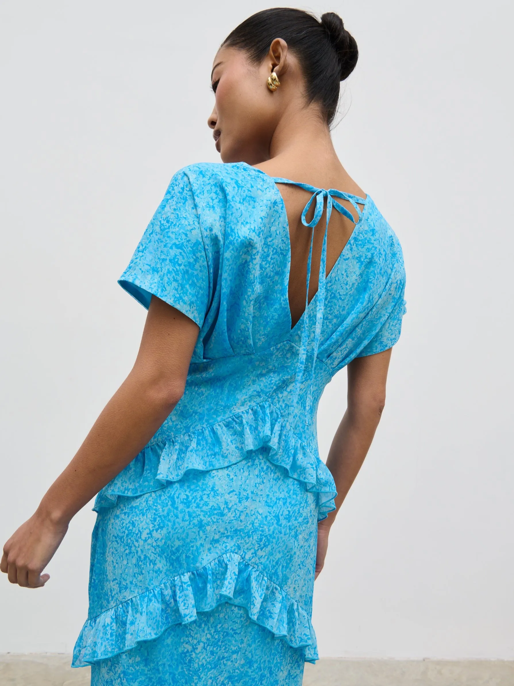 Tamsin Ruffle Chiffon Dress - Blue Multi Abstract Print sold by Pretty Lavish product image thumbnail 4