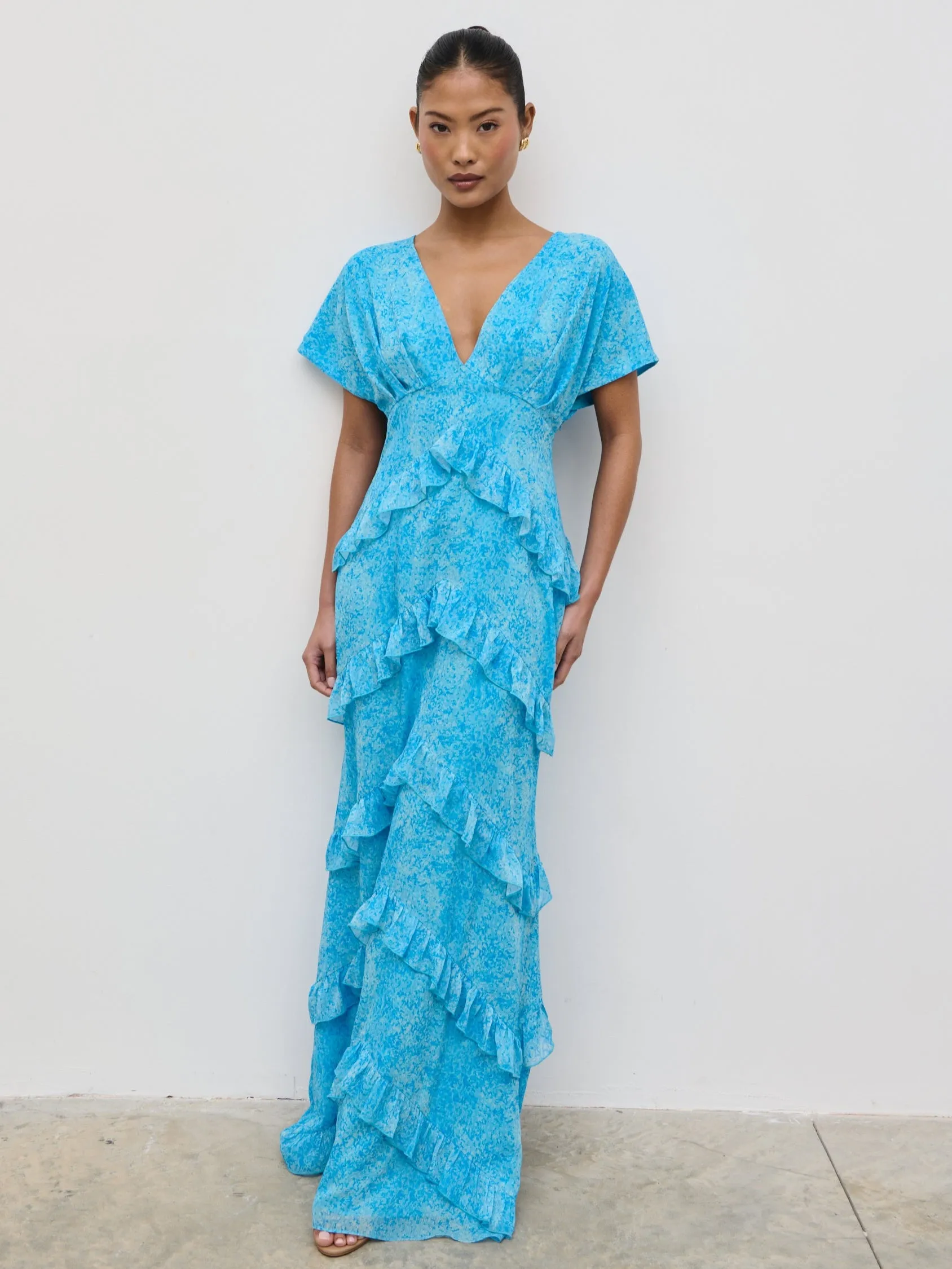 Tamsin Ruffle Chiffon Dress - Blue Multi Abstract Print sold by Pretty Lavish
