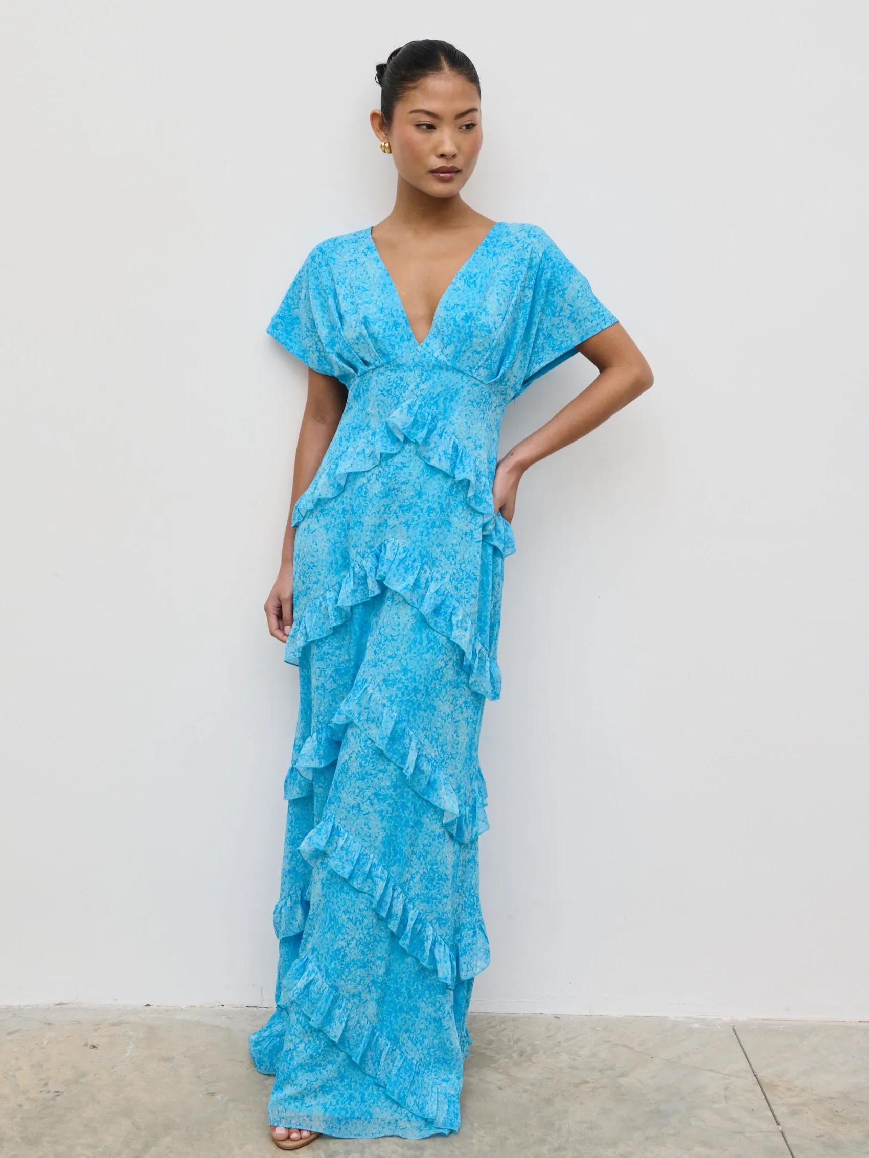 Tamsin Ruffle Chiffon Dress - Blue Multi Abstract Print sold by Pretty Lavish product image thumbnail 5