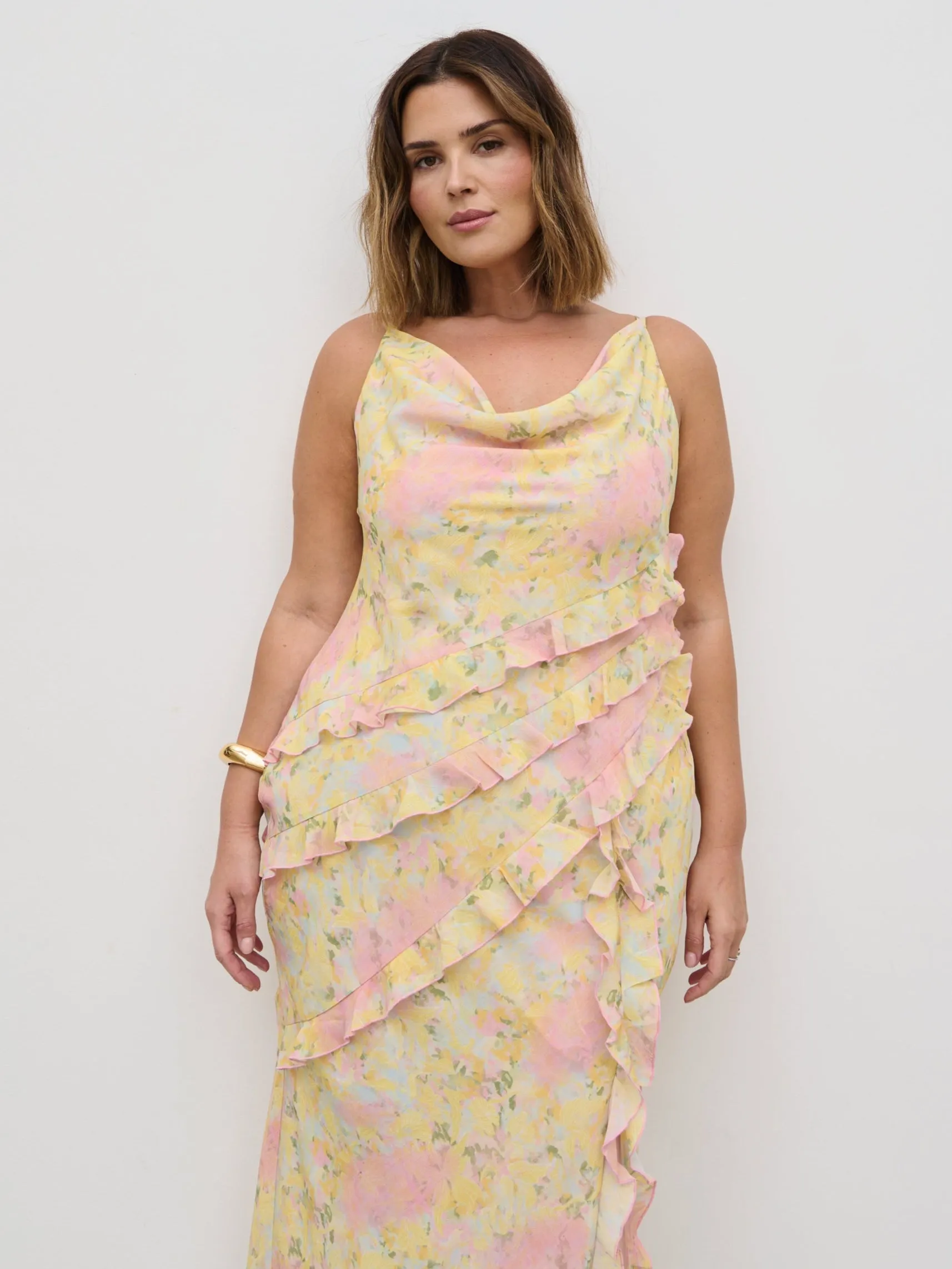 Constance Ruffle Maxi Dress Curve - Pastel Multi Abstract Floral sold by Pretty Lavish product image thumbnail 2