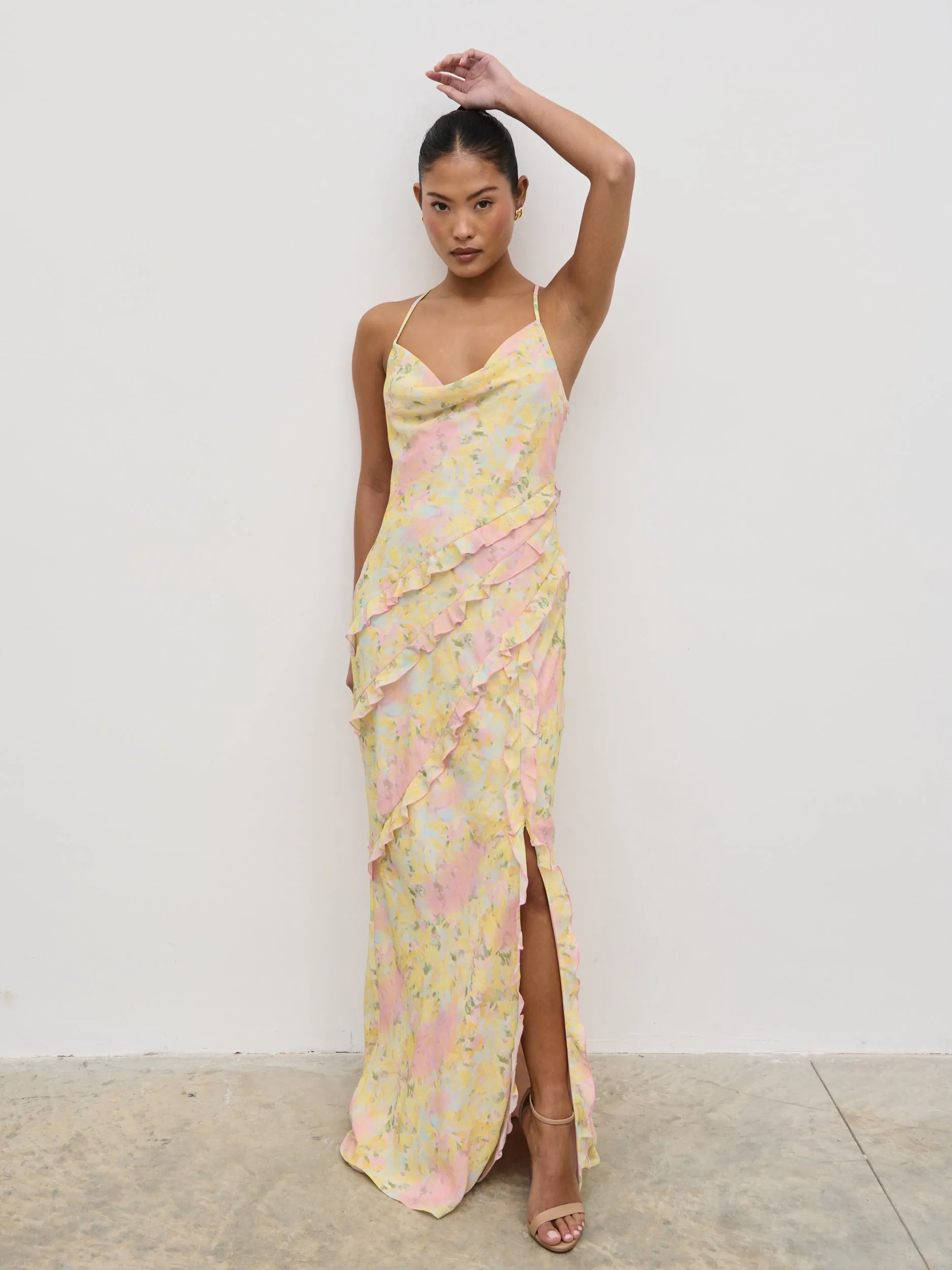 Constance Ruffle Maxi Dress - Pastel Multi Abstract Floral sold by Pretty Lavish product image thumbnail 3