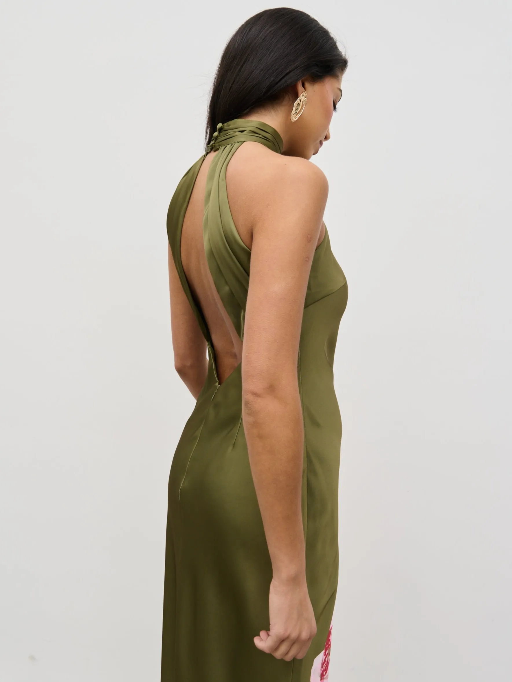 Kiara Halterneck Maxi Dress - Olive and Pink Floral sold by Pretty Lavish product image thumbnail 2