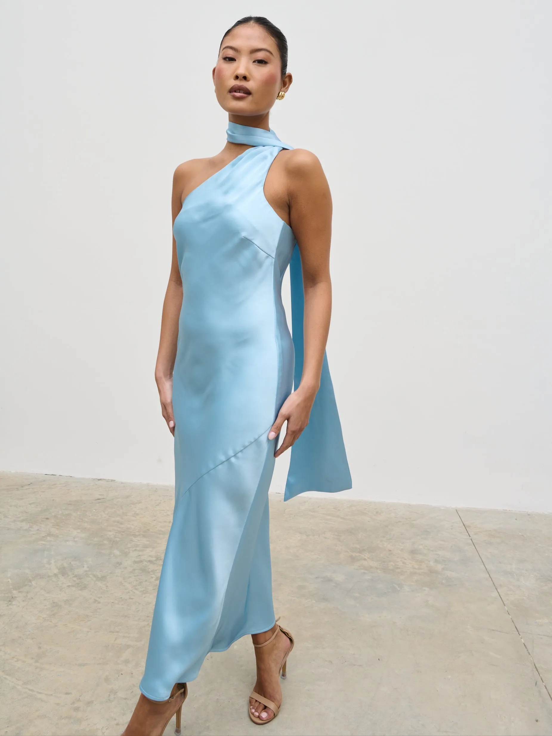 Sheree One Shoulder Scarf Midaxi Dress - Sky Blue sold by Pretty Lavish product image thumbnail 5
