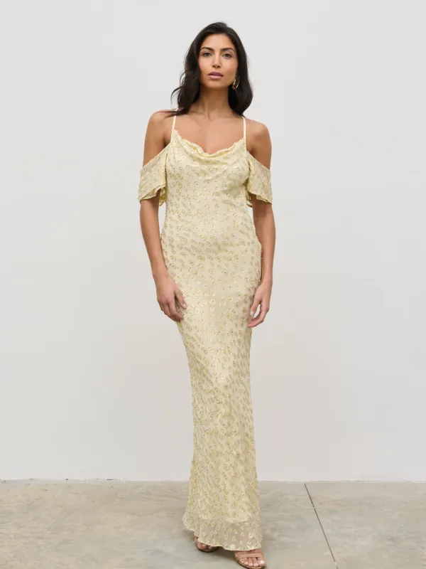 Nia Cold Shoulder Maxi Dress - Lemon sold by Pretty Lavish
