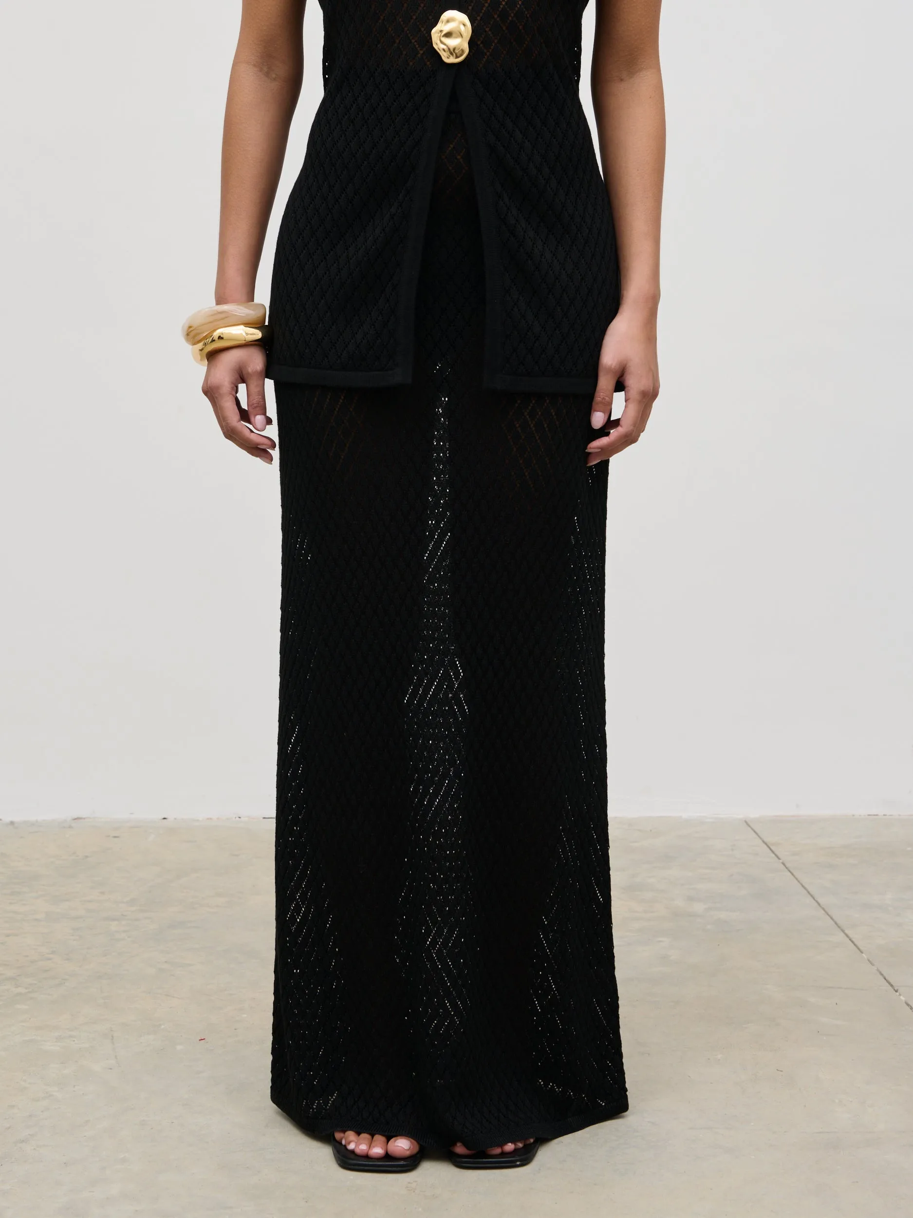 Imani Pointelle Knit Maxi Skirt - Black sold by Pretty Lavish product image thumbnail 2