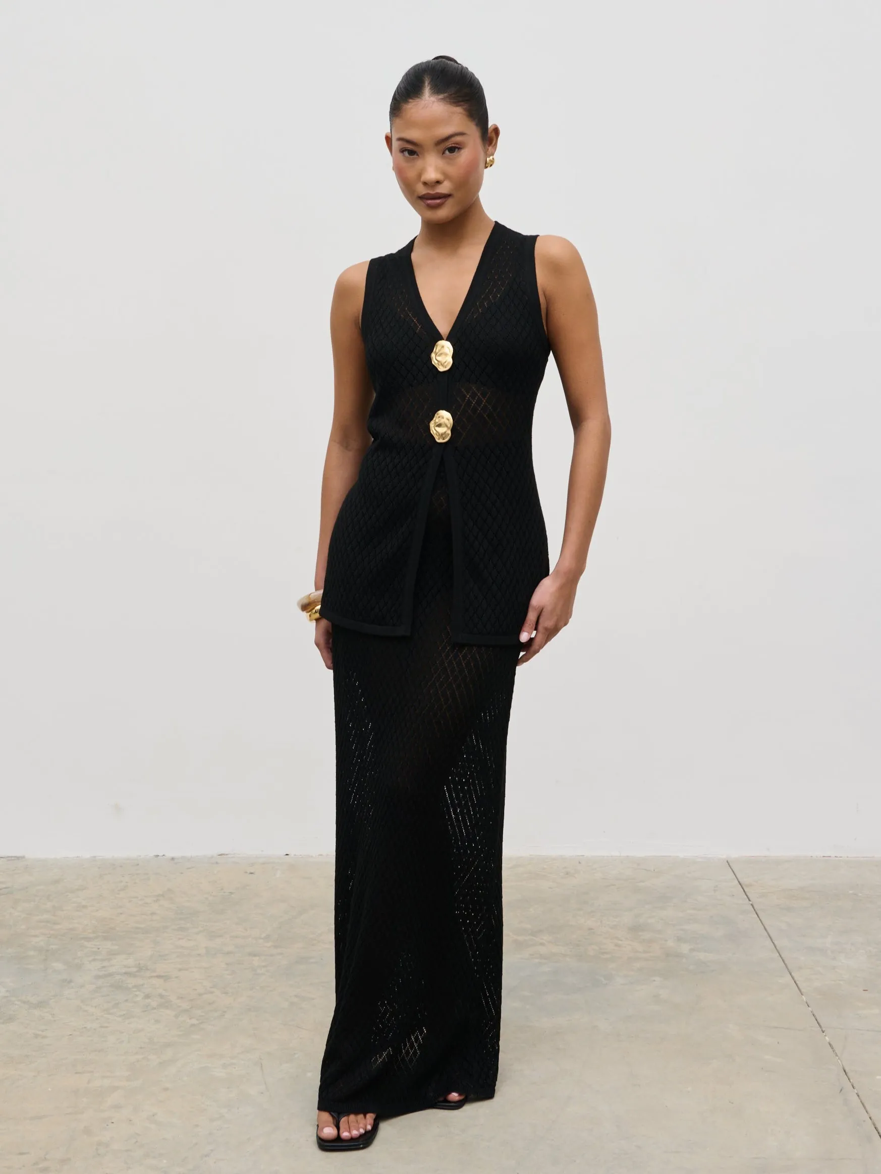 Imani Pointelle Knit Maxi Skirt - Black sold by Pretty Lavish product image thumbnail 4