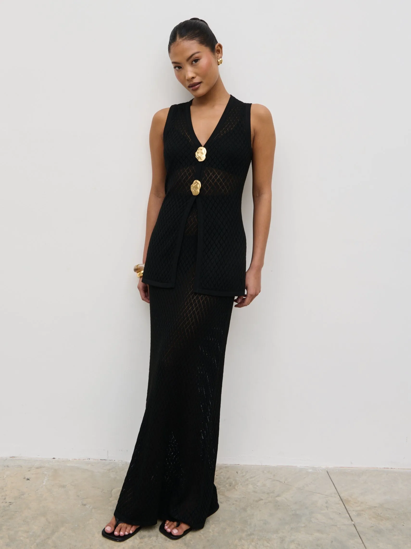 Imani Pointelle Knit Maxi Skirt - Black sold by Pretty Lavish